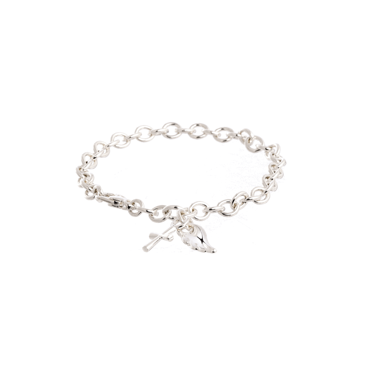Silver angel wing and cross christening charm bracelet Scarlett Jewellery
