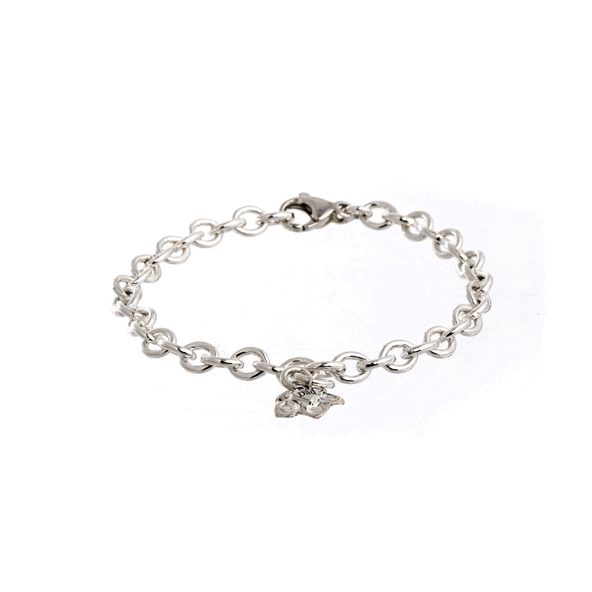 solid silver forget me not flower charm bracelet with back engraving