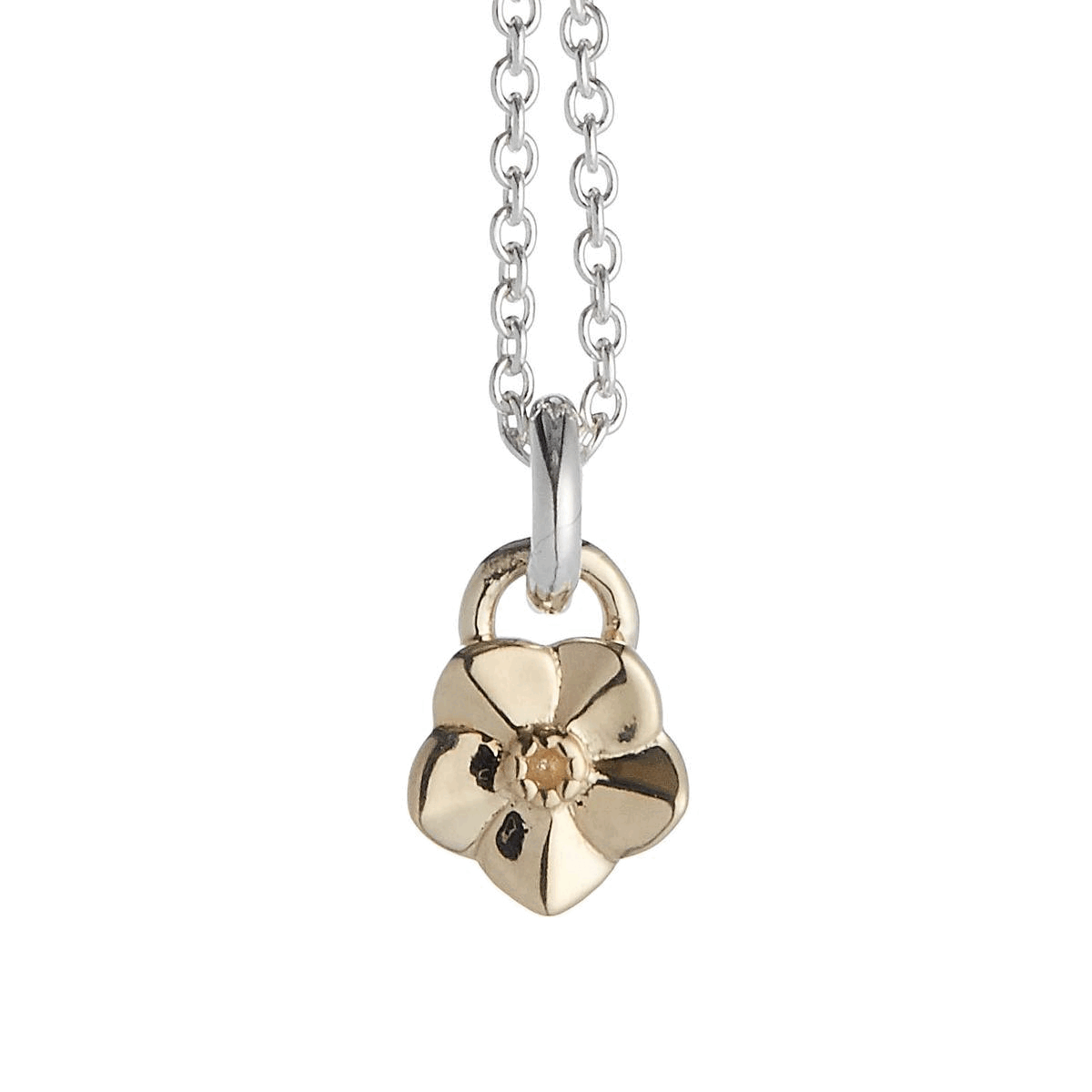 tiny solid gold forget me not flower charm necklace