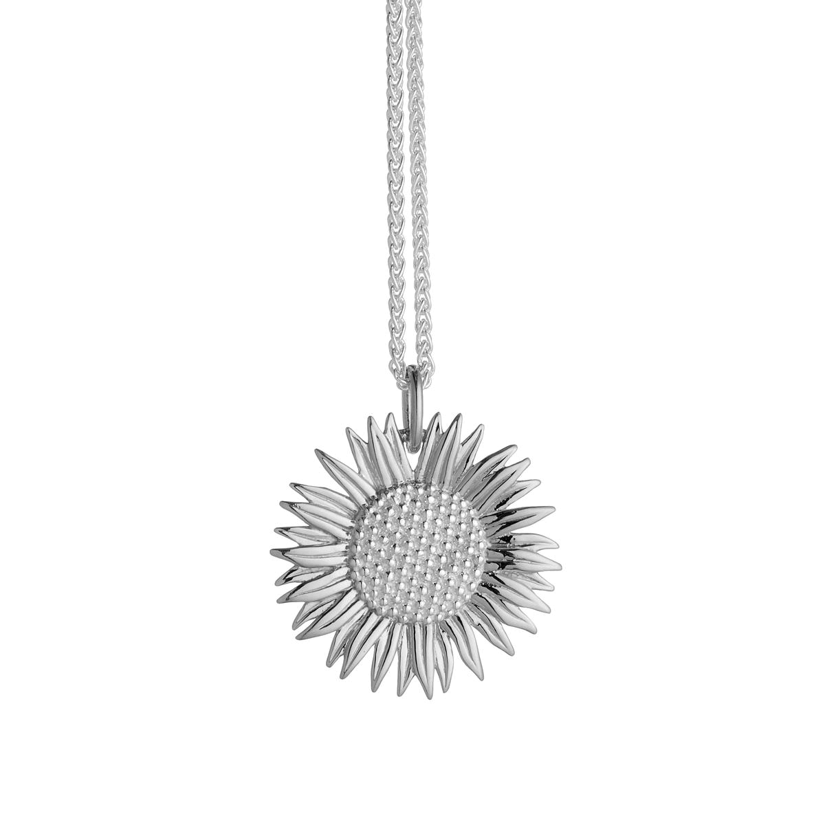 large sterling silver sunflower pendant necklace scarlett jewellery uk