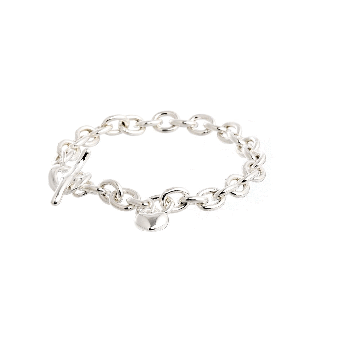 heavy solid silver links of london style charm bracelet with heart charm