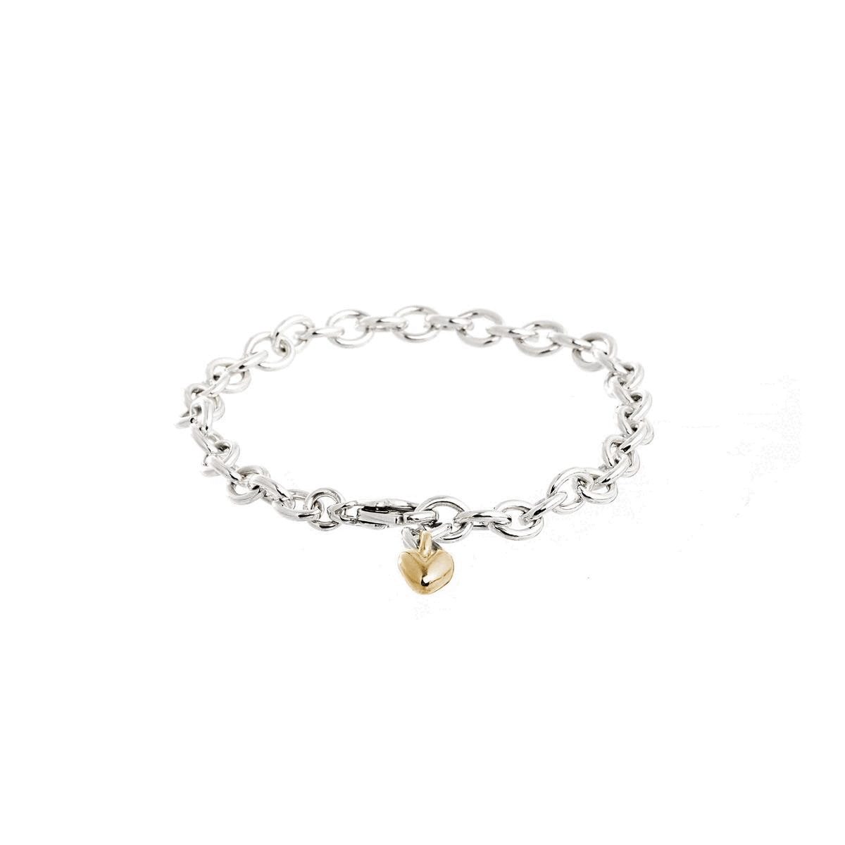adjustable silver charm bracelet with solid gold heart charm