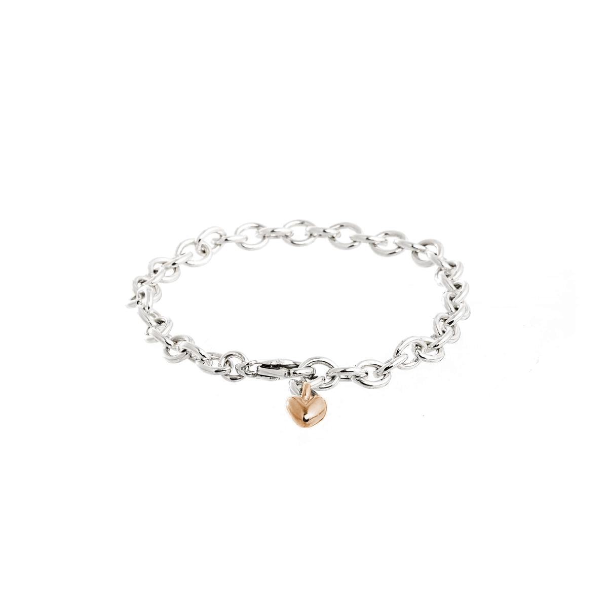 solid silver &amp; recycled rose gold heart starter charm bracelet