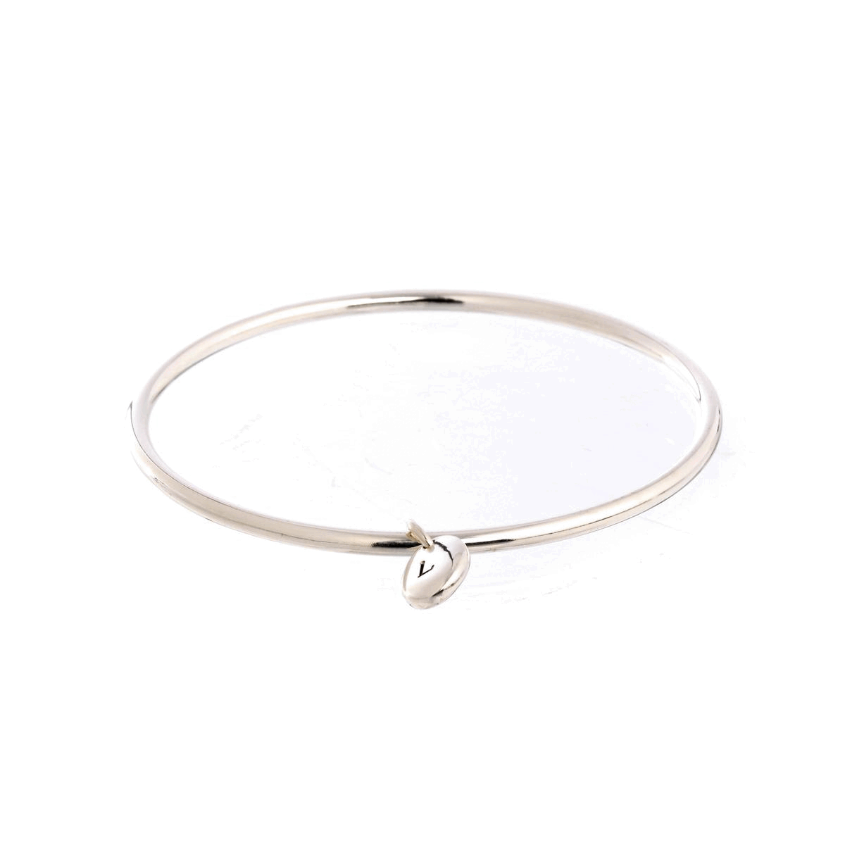 Personalised Pebble Silver Charm Bangle 65mm (Standard) / Silver / Two