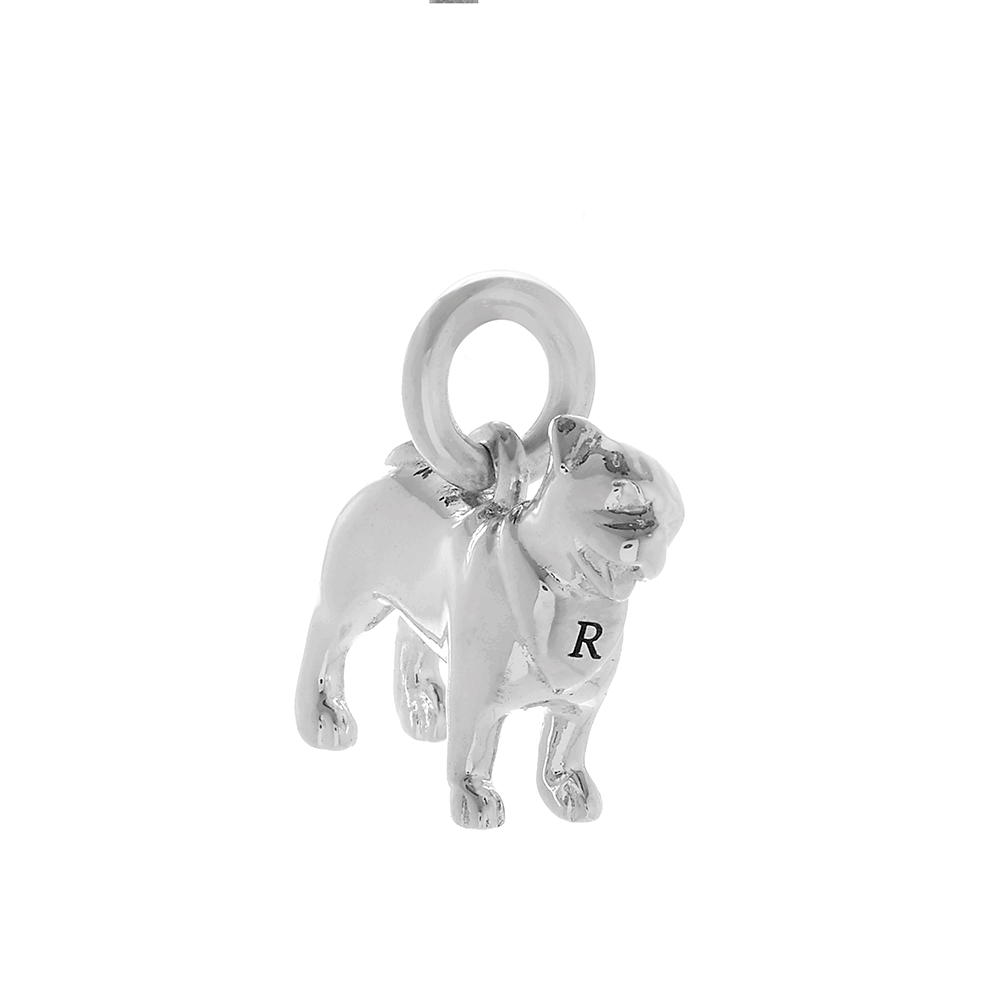engraved silver pug charm for necklace pendant or bracelet