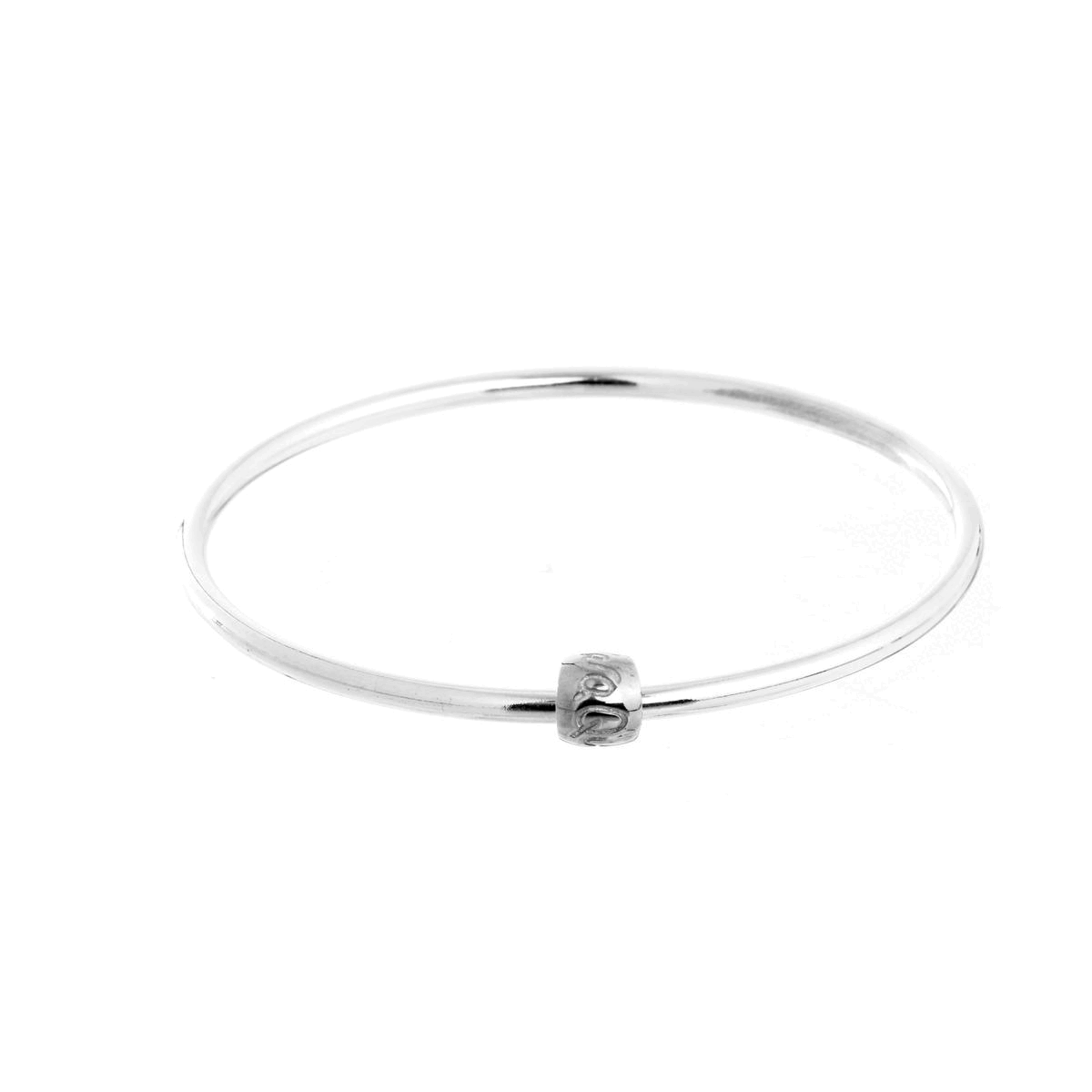 silver que sera sera worry bead charm bangle