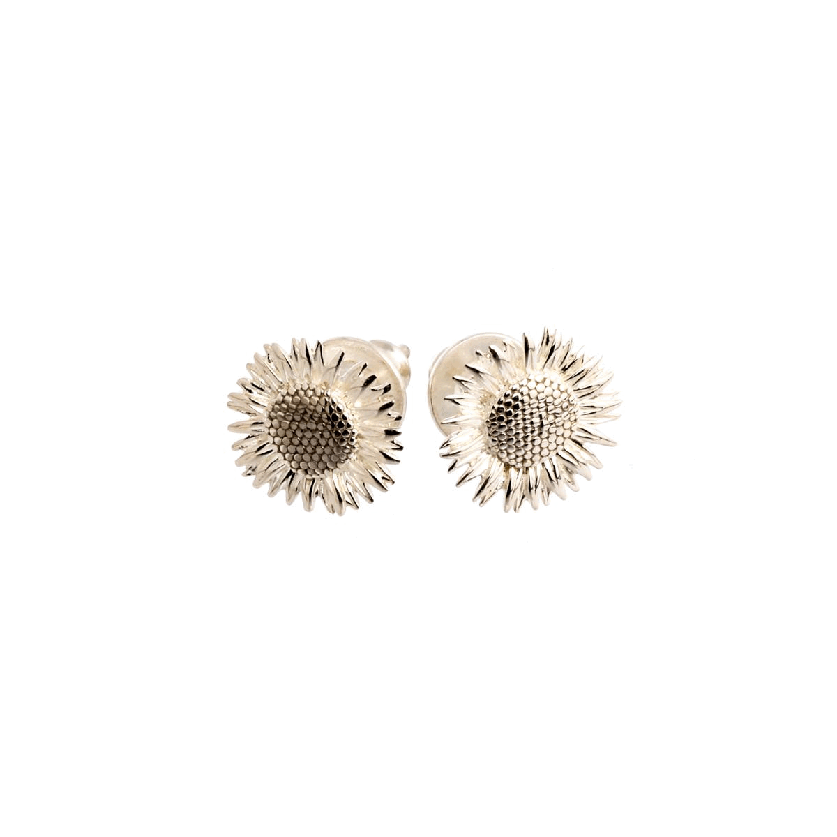 solid silver sunflower stud earrings