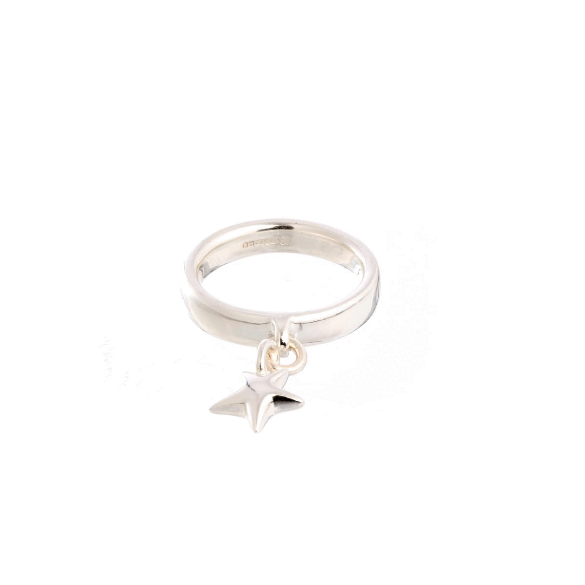 solid silver star dangling charm ring