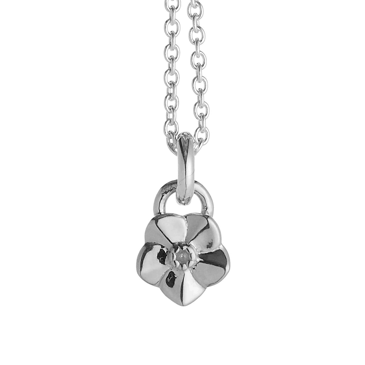 tiny solid silver forget me not flower charm on chain