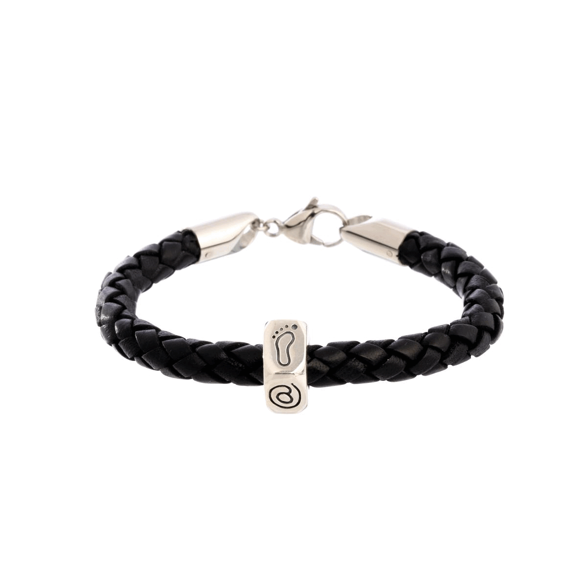 Traveller Charm Mens Leather Silver Charm Bracelet with lucky travel symbols and personalised initials