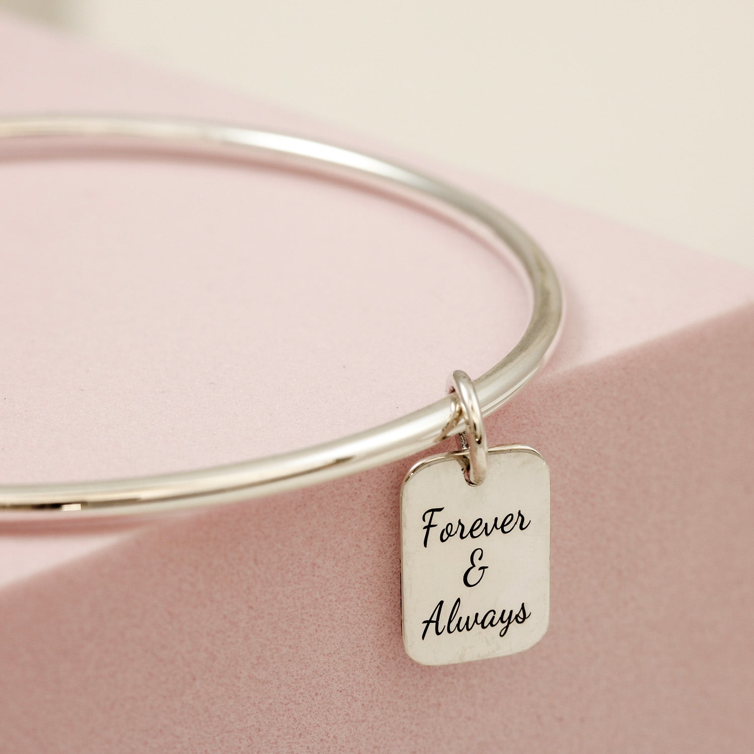 silver personalised message tag bangle