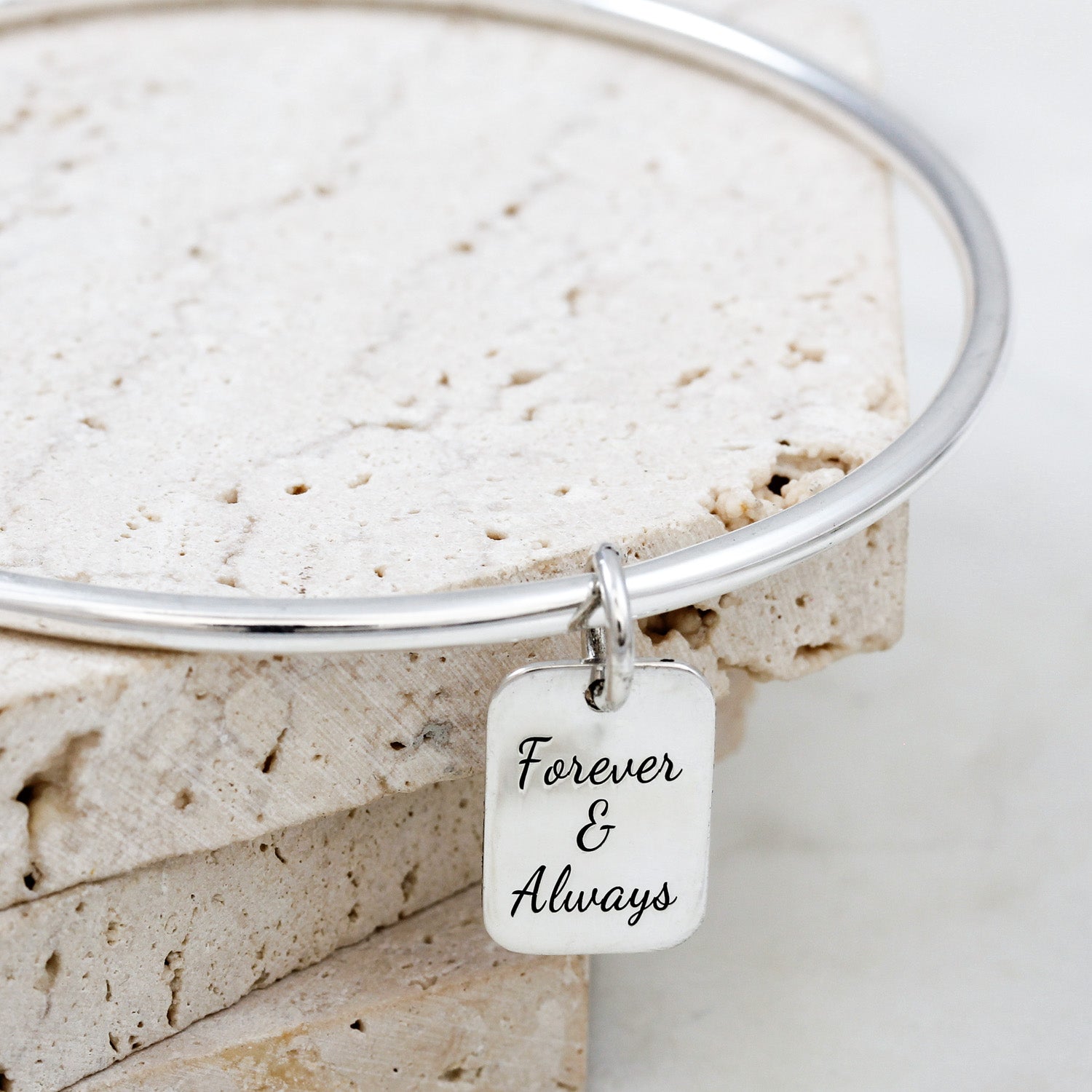 silver personalised message tag bangle