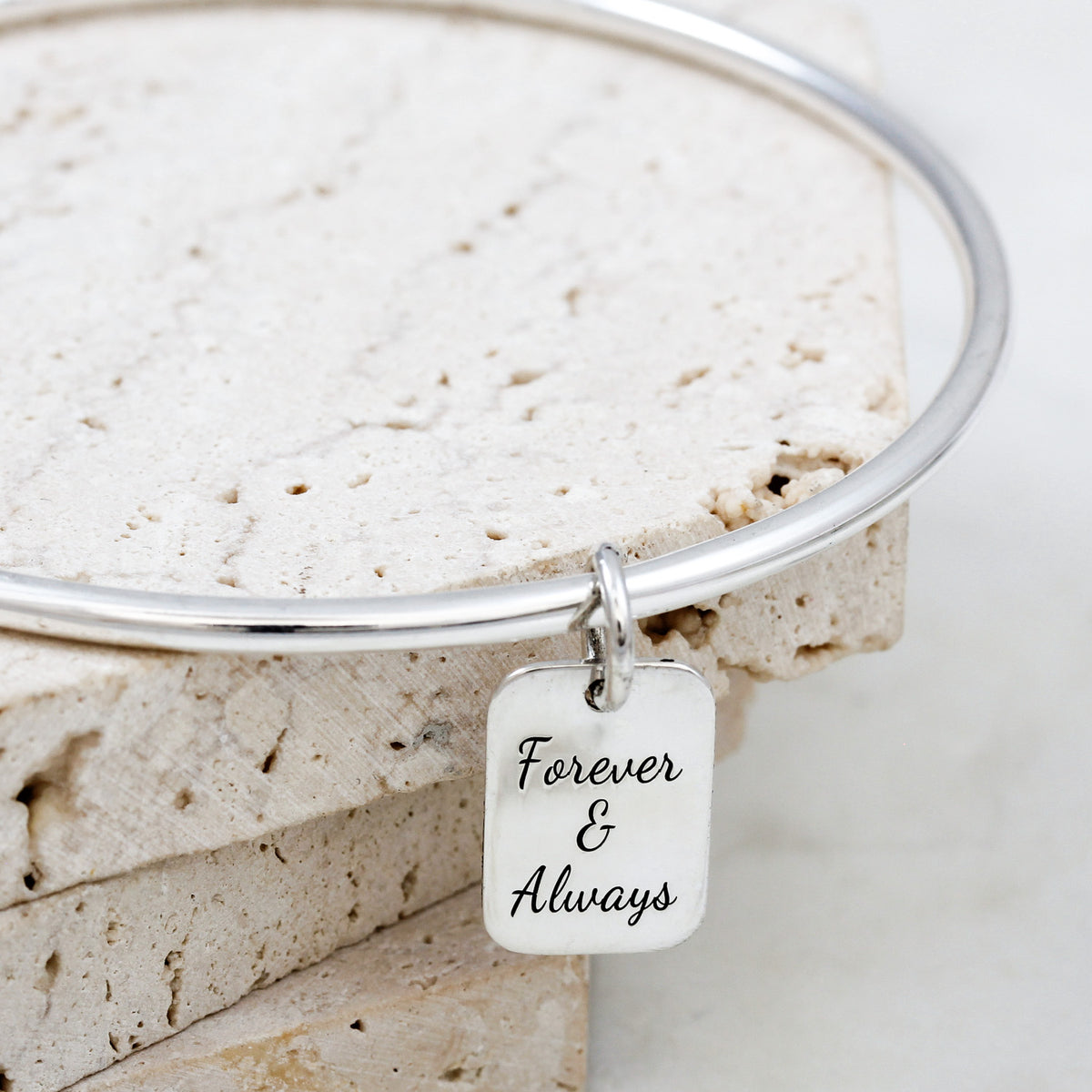 silver personalised message tag bangle
