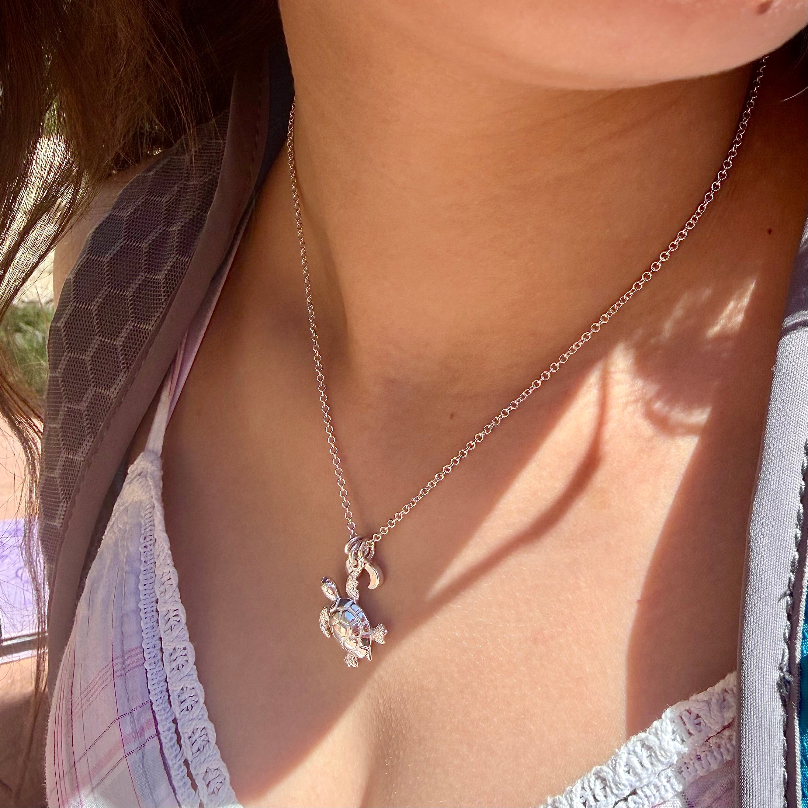 Personalised Silver Turtle & Moon Necklace