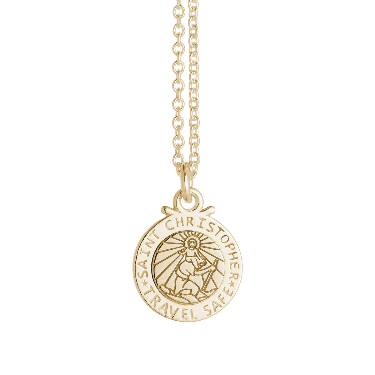 solid gold small sized st christopher necklace trace chain Off The Map Jewellery UK