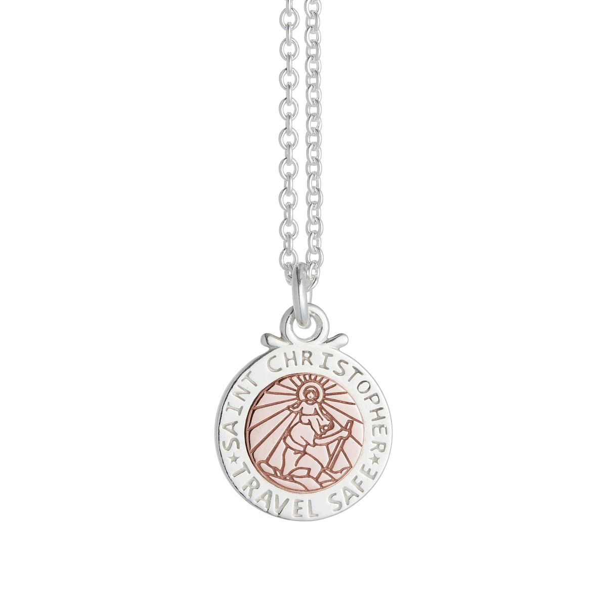 silver solid rose gold saint christopher necklace off the map scarlett jewellery