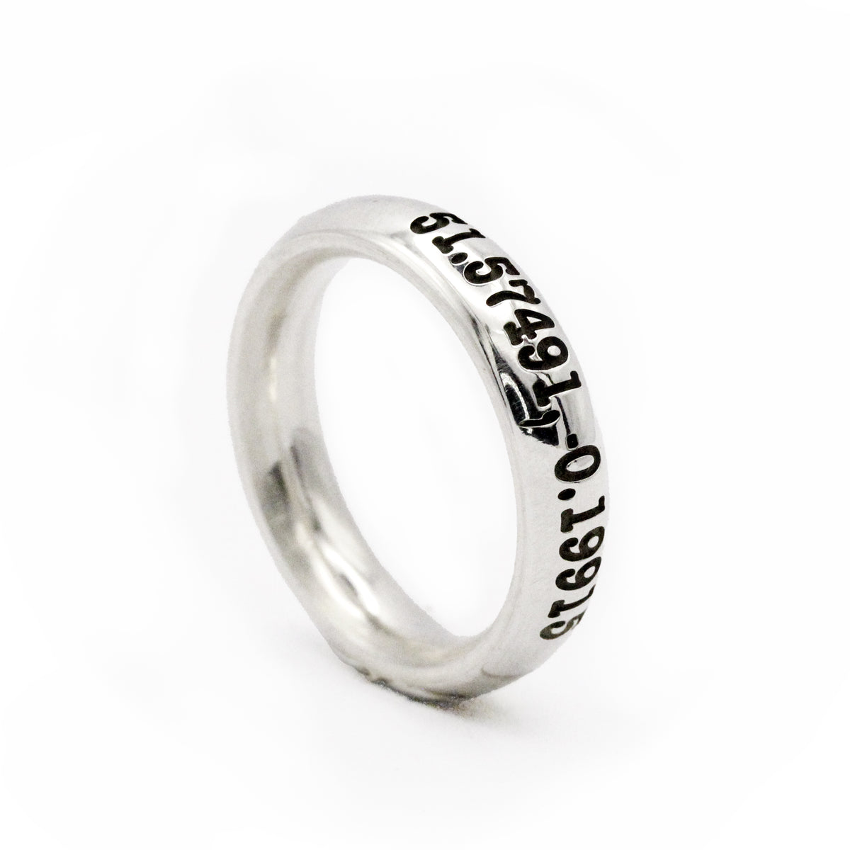 latitude longitude coordinates silver ring 5mm wide