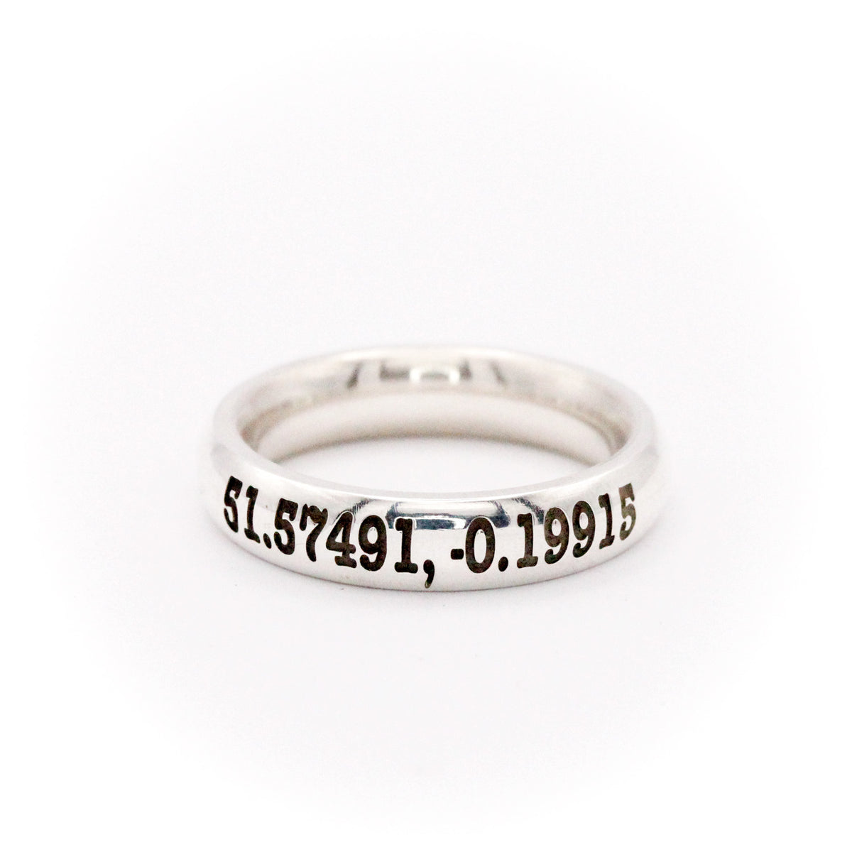 latitude longitude coordinates silver ring 5mm wide