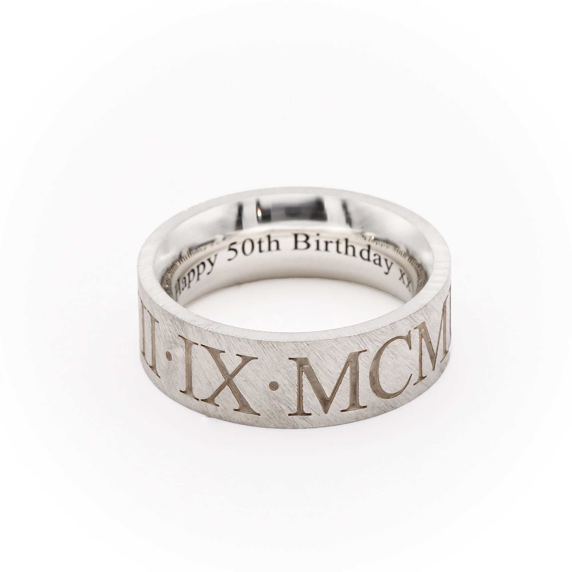 mens wide roman numerals ring 50th birthday gift