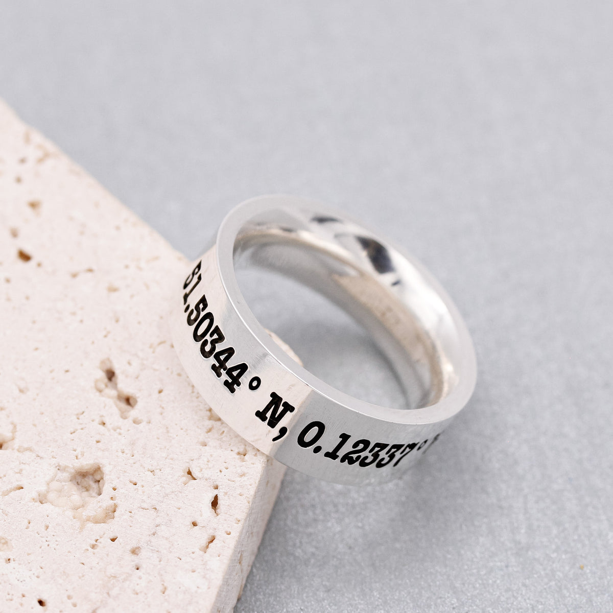 custom location latitude longitude wide mens silver ring