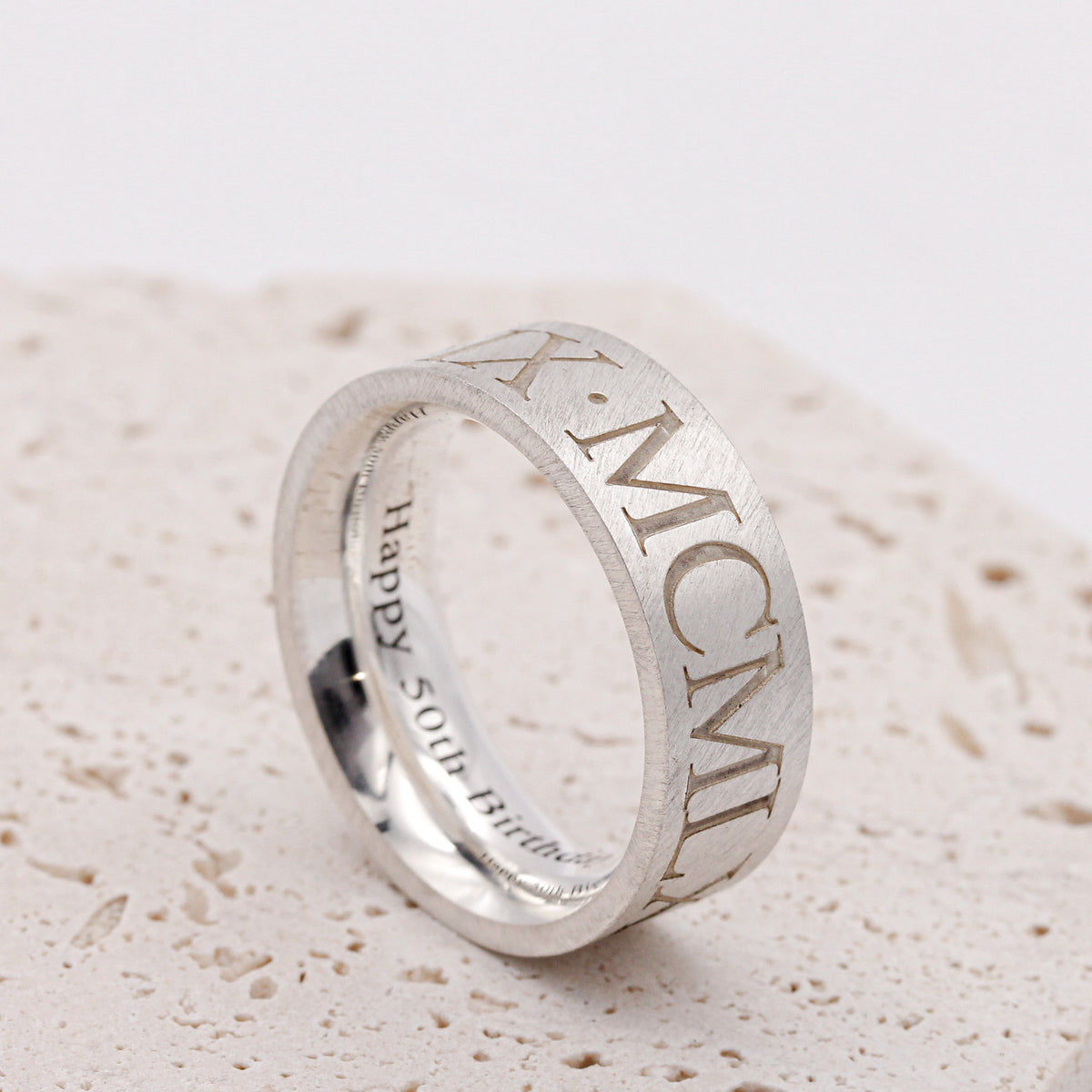 flat matte finish roman numerals sterling silver ring 18th 21st birthday gift for men