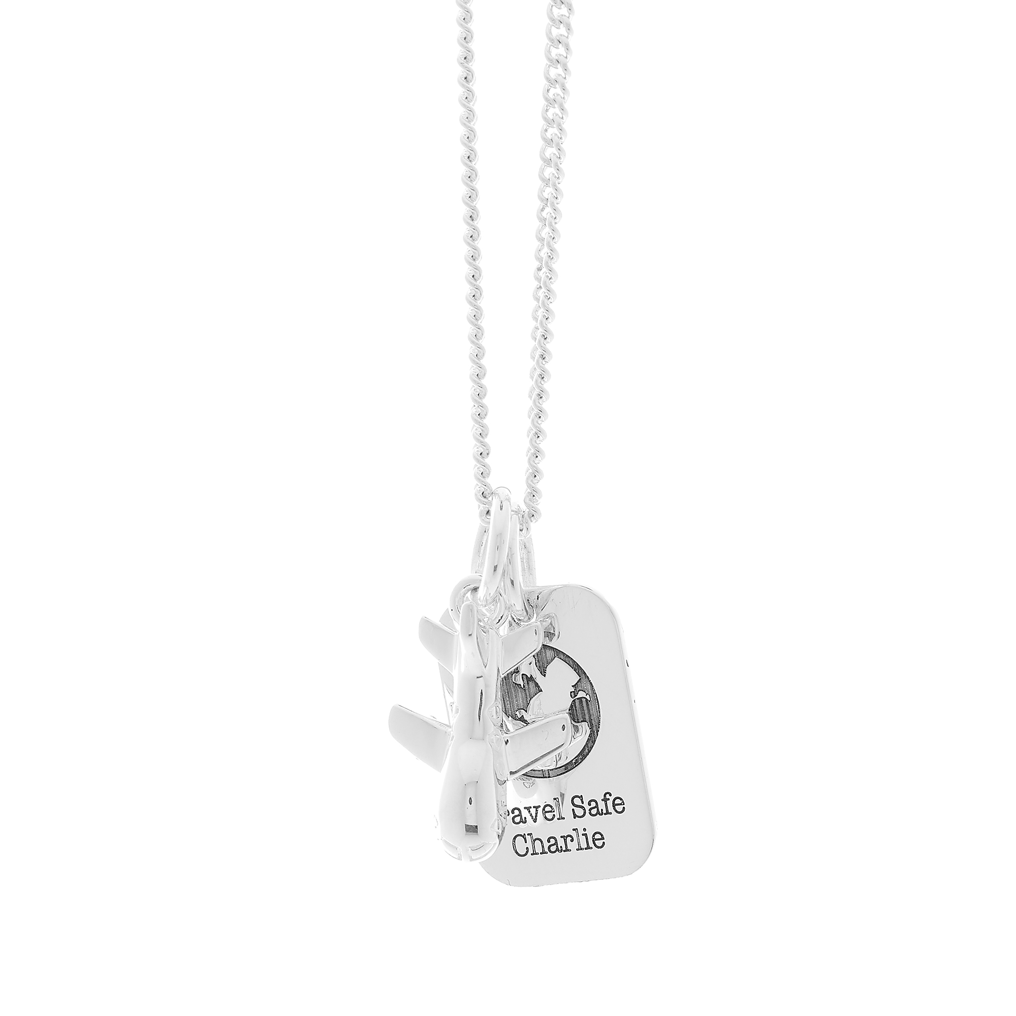 Aeroplane and dog tag personalised travel safe necklace