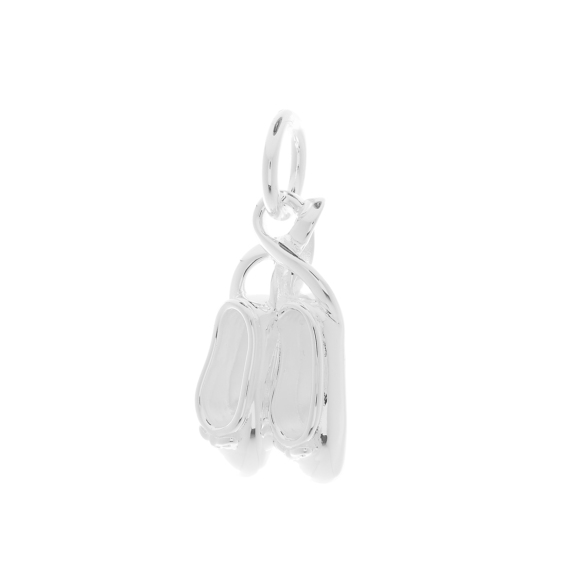 Silver ballet slipper charm on a white background