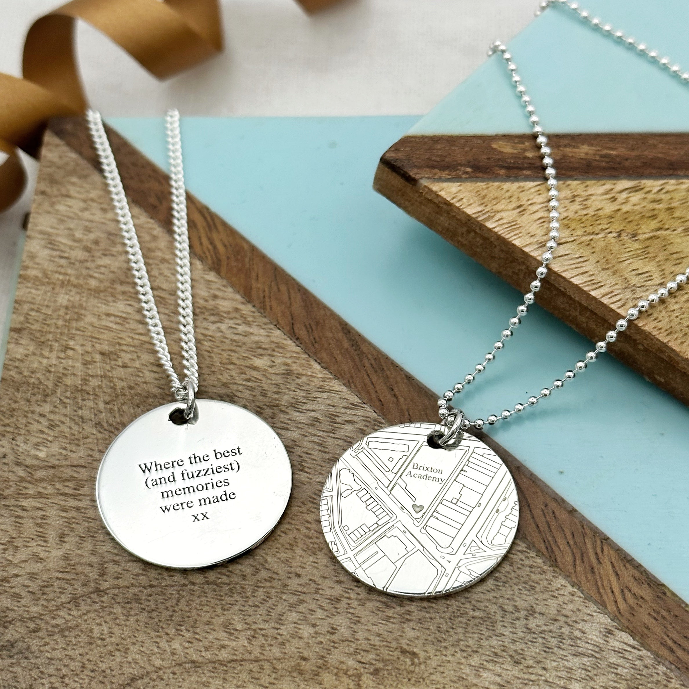 Custom Street Map 25mm Silver Disc Necklace