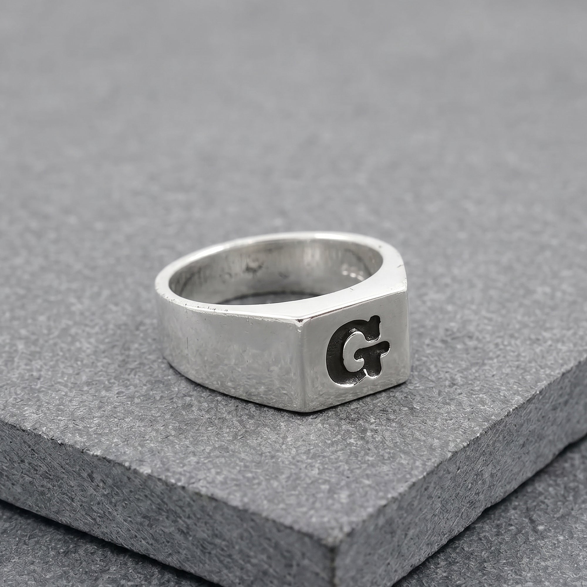 Typewriter Initial Personalised Square Silver Signet Ring