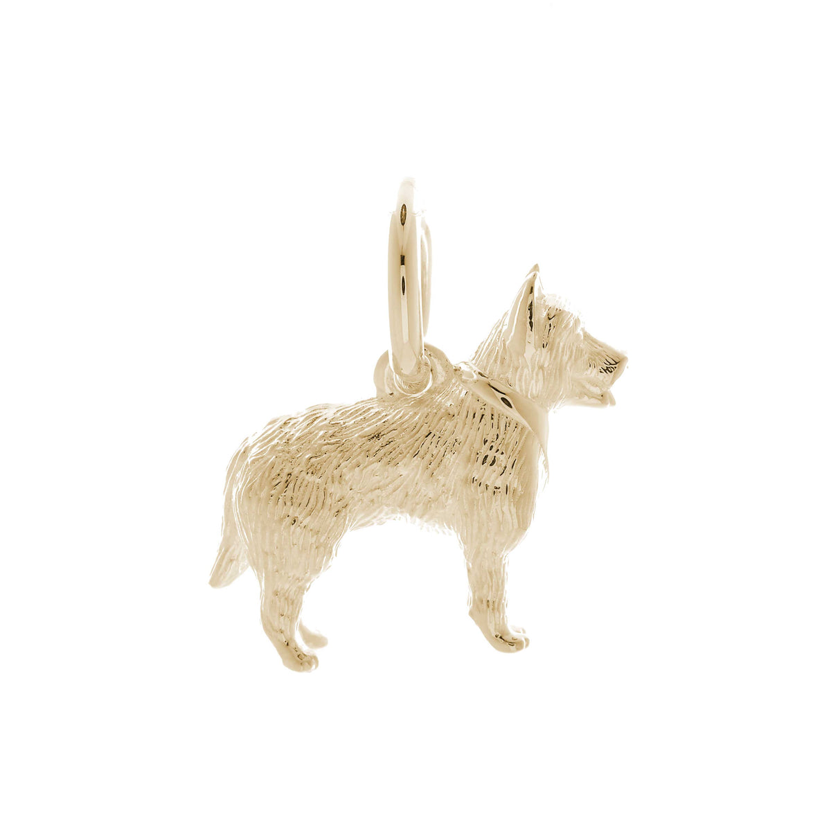 Solid 9ct gold German Shepherd charm with tiny bandana, perfect for a charm bracelet or necklace.