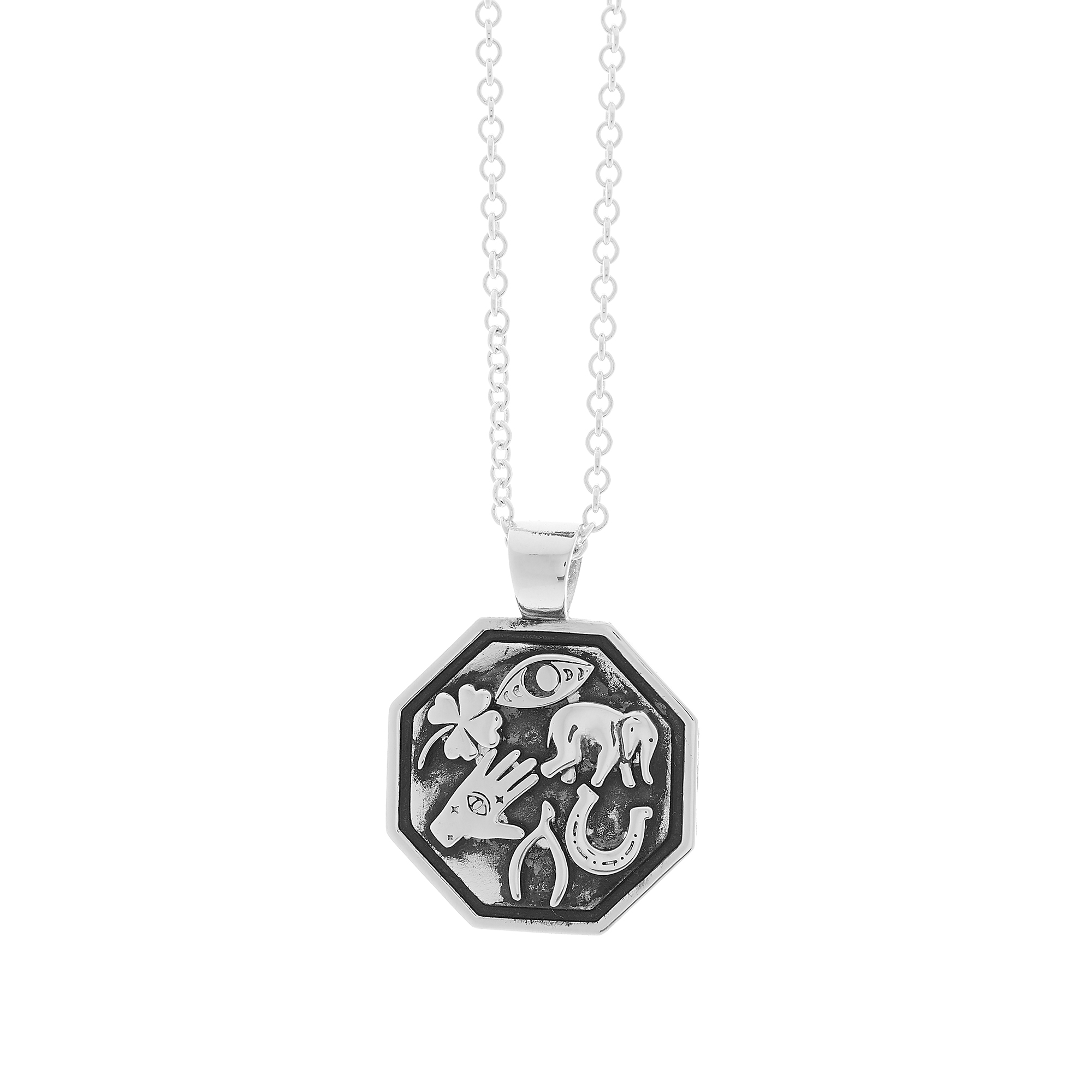 Lucky Life Solid Silver Octagon Pendant