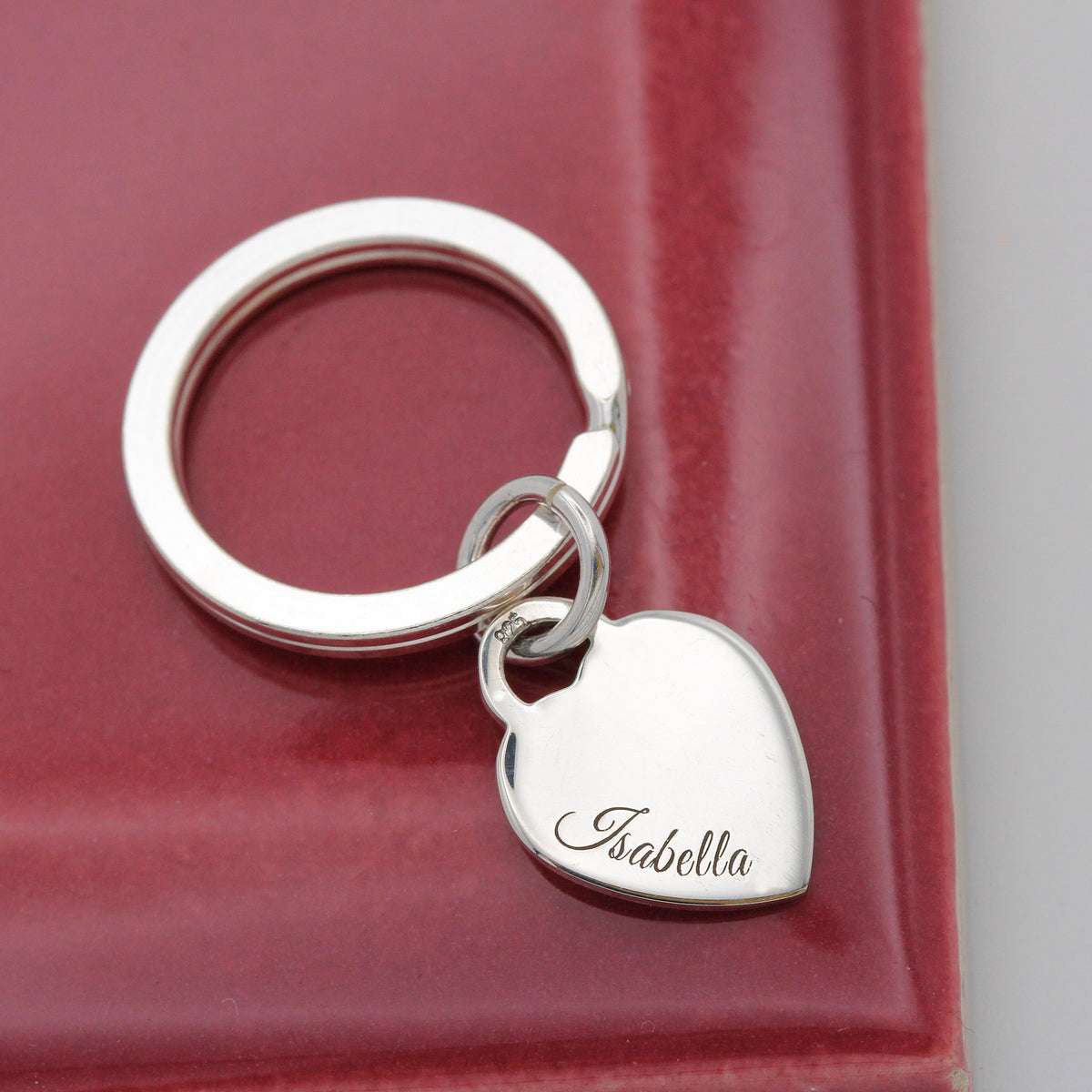 silver mother&#39;s day heart tag keyring with name engraved
