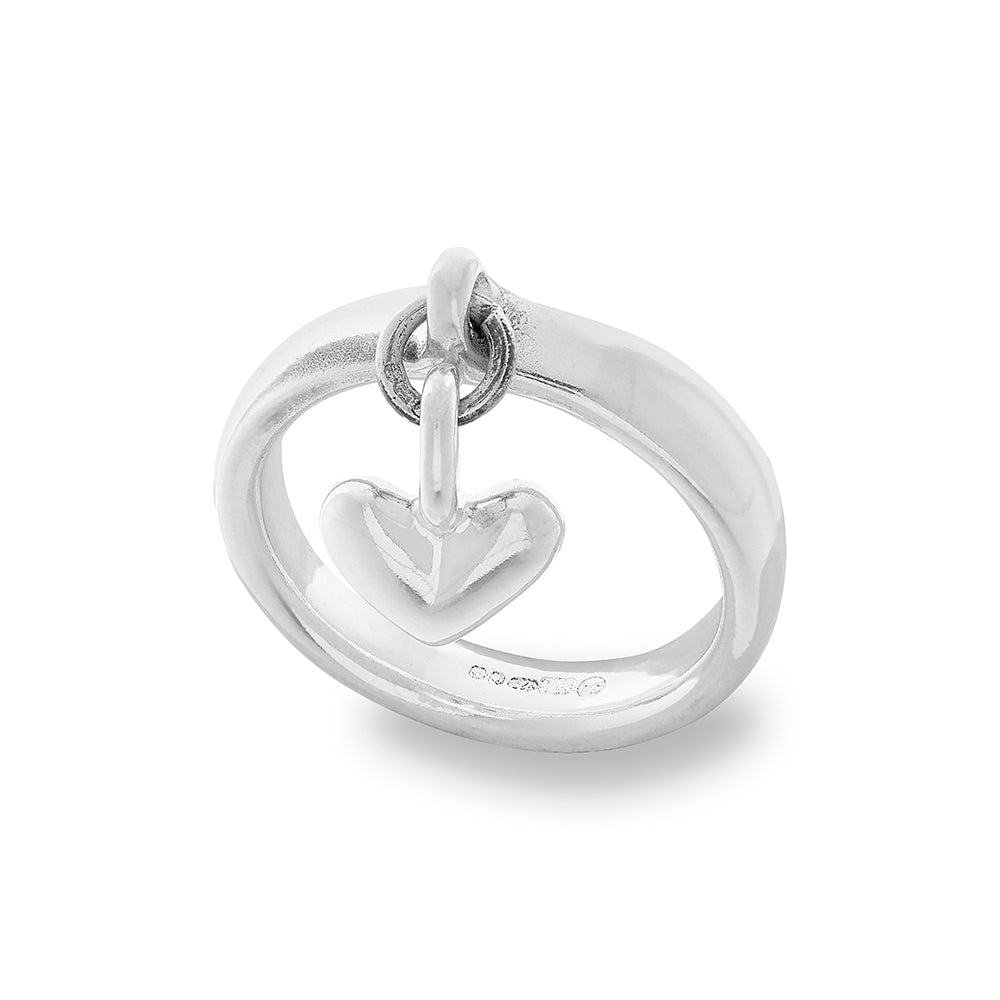 Elegant Women&#39;s Ring with Solid Silver Heart Charm