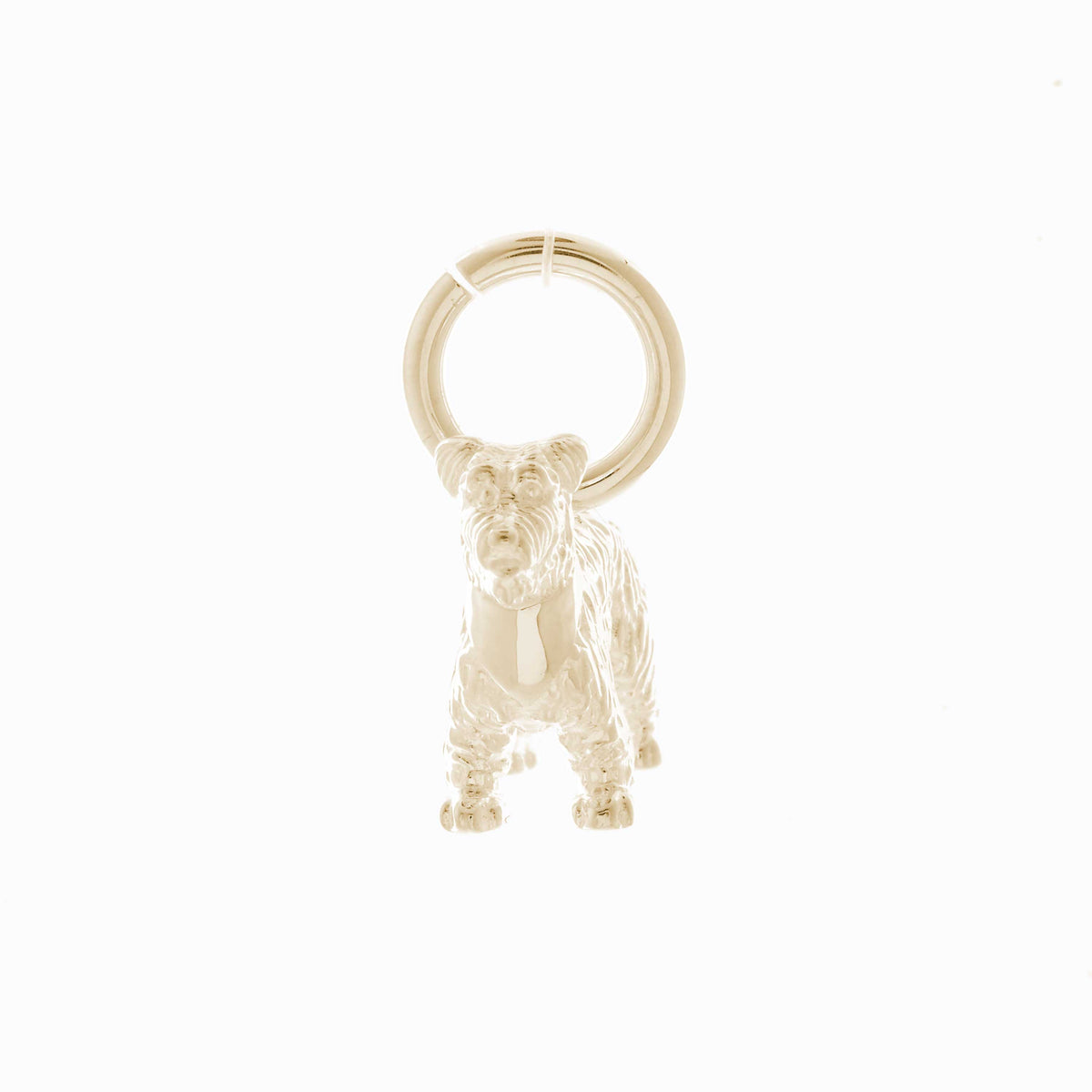 Solid 9ct gold Miniature Schnauzer charm with tiny bandana (optional), perfect for a charm bracelet or necklace.