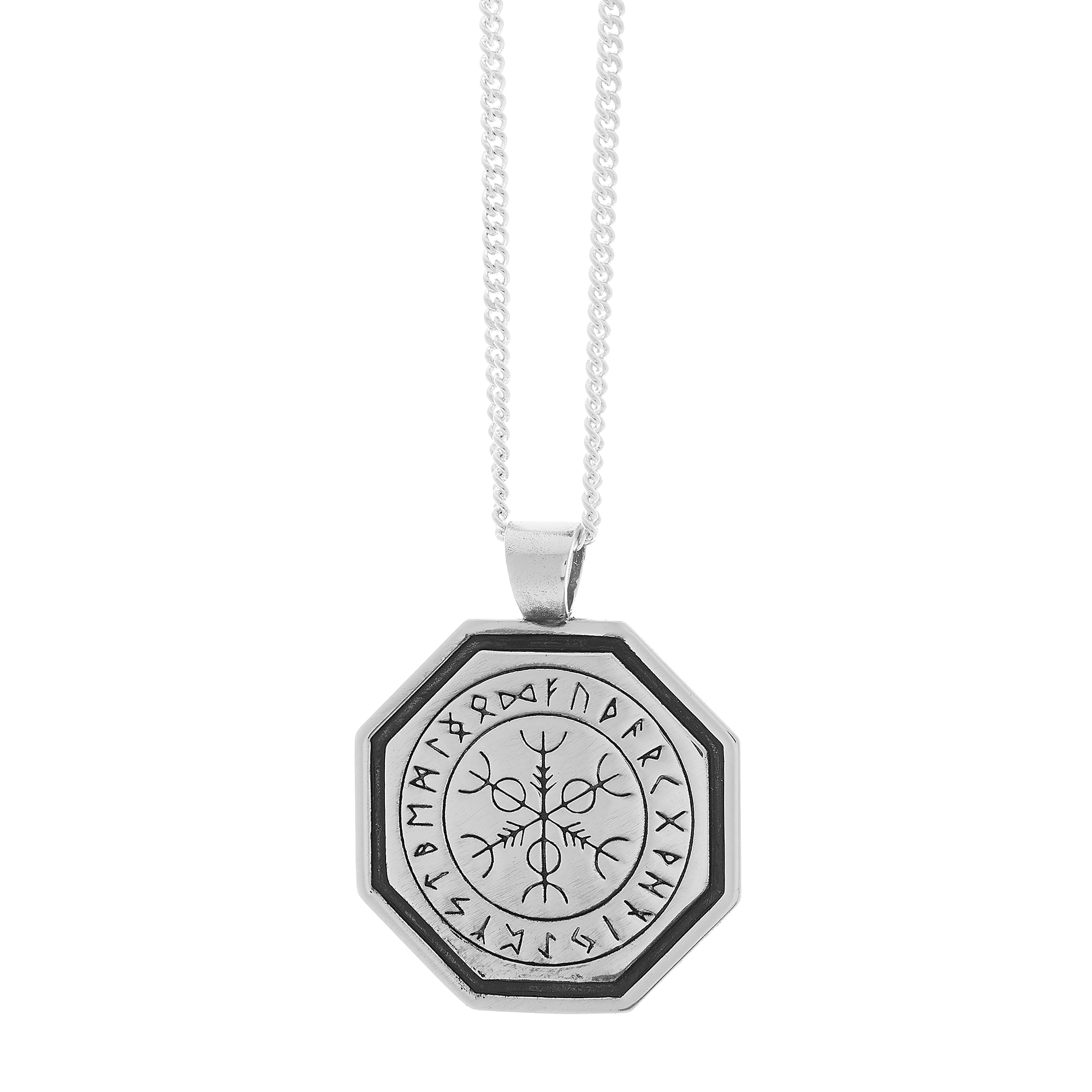 Silver Viking Runes Pendant - Embark on Journeys with Vegvisir Symbol