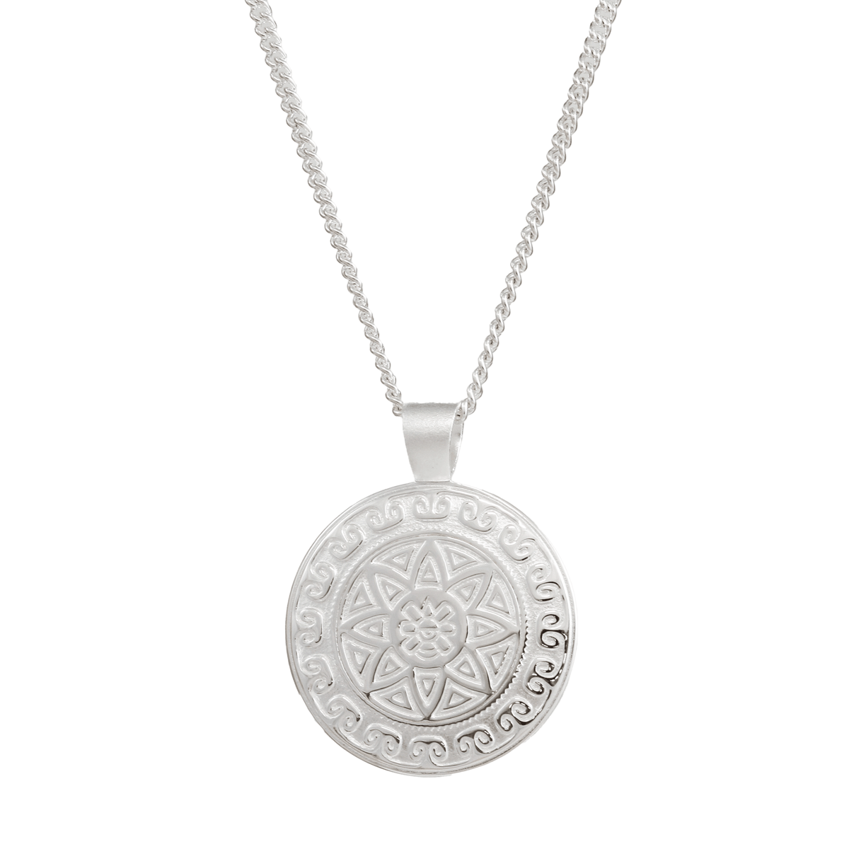 Sterling Silver Aztec Mandala Pendant with Ollin Symbol