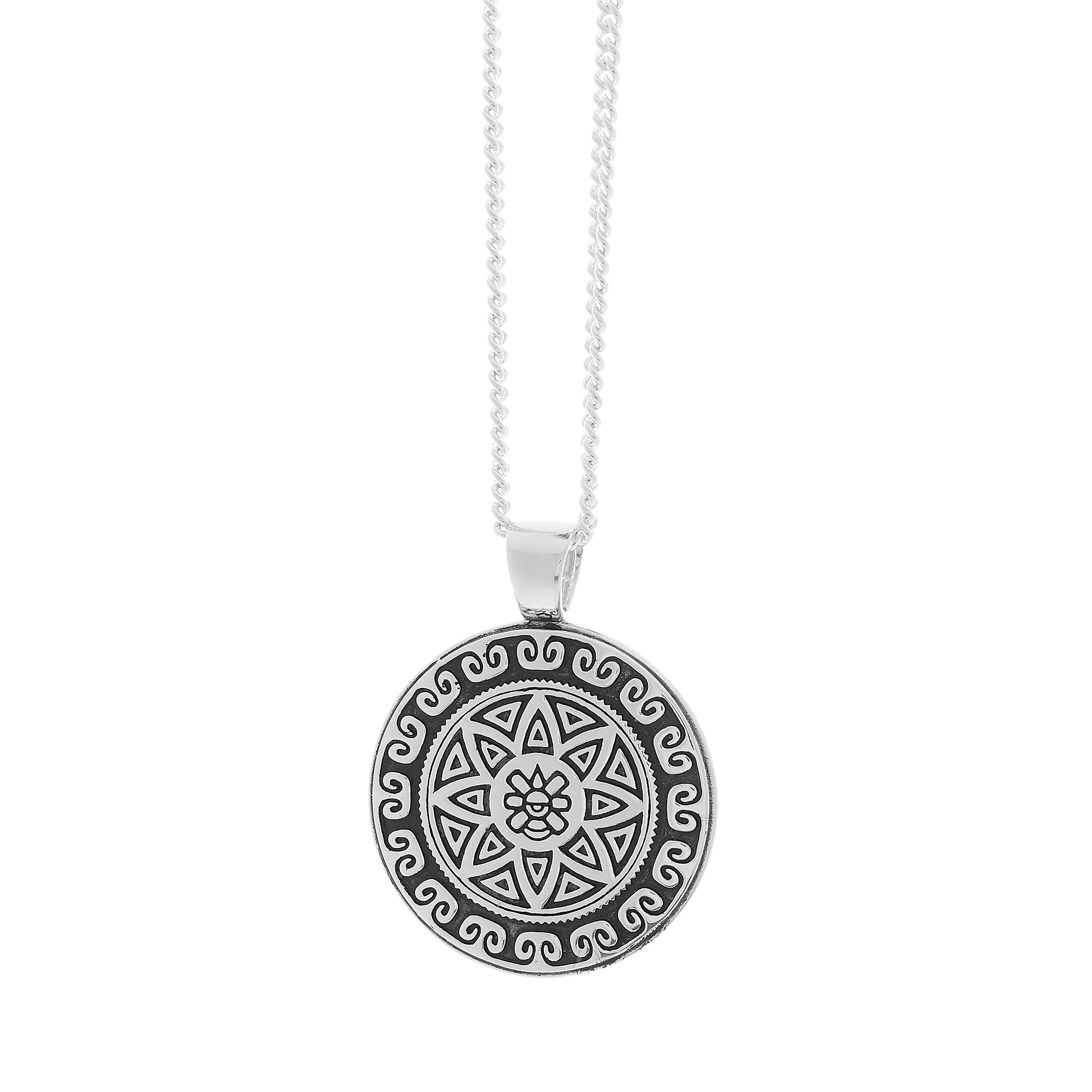 Sterling Silver Aztec Mandala Pendant - Timeless Travel Talisman