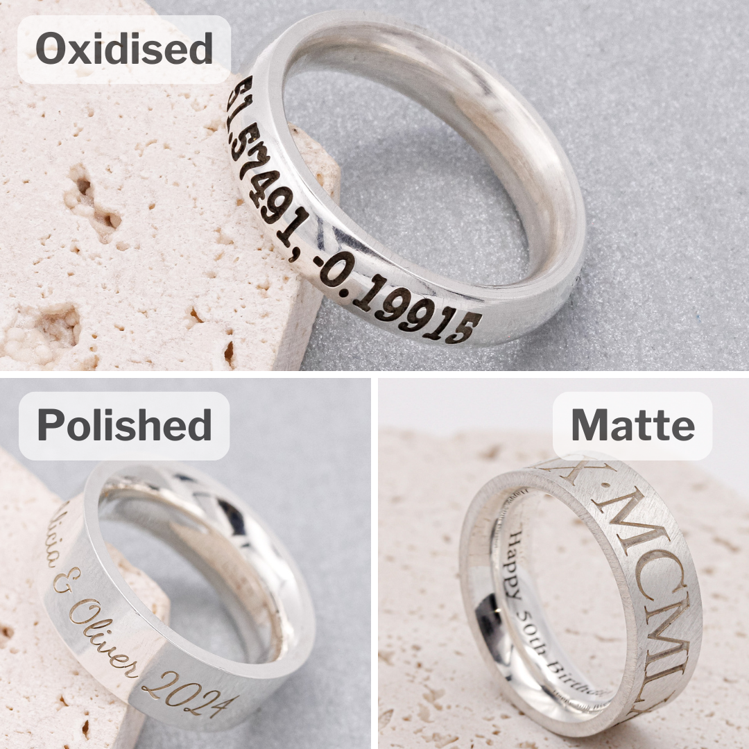 Roman Numerals Personalised Silver Ring - 8mm Flat