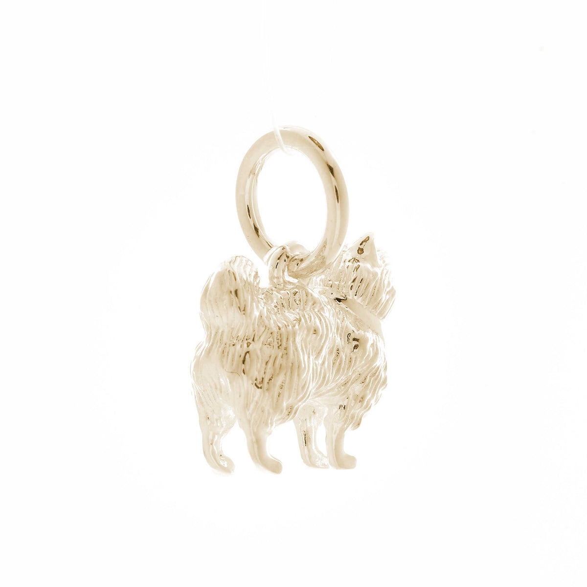 Solid 9ct gold Pomeranian charm with tiny bandana (optional), perfect for a charm bracelet or necklace.