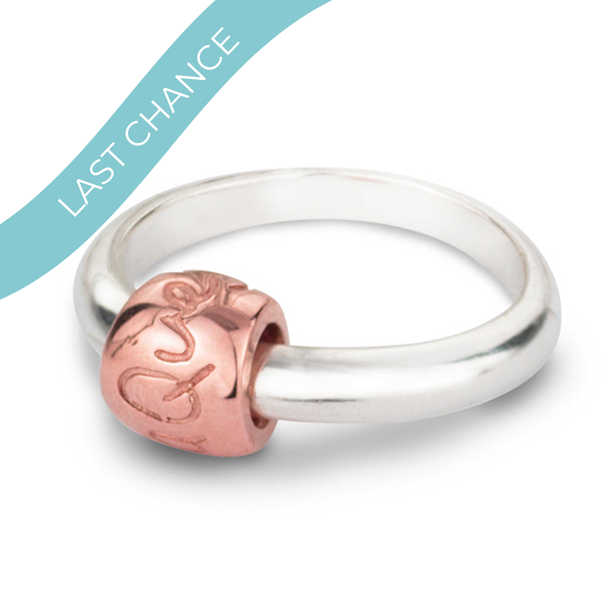 Que Sera Silver & Solid Rose Gold Charm Ring