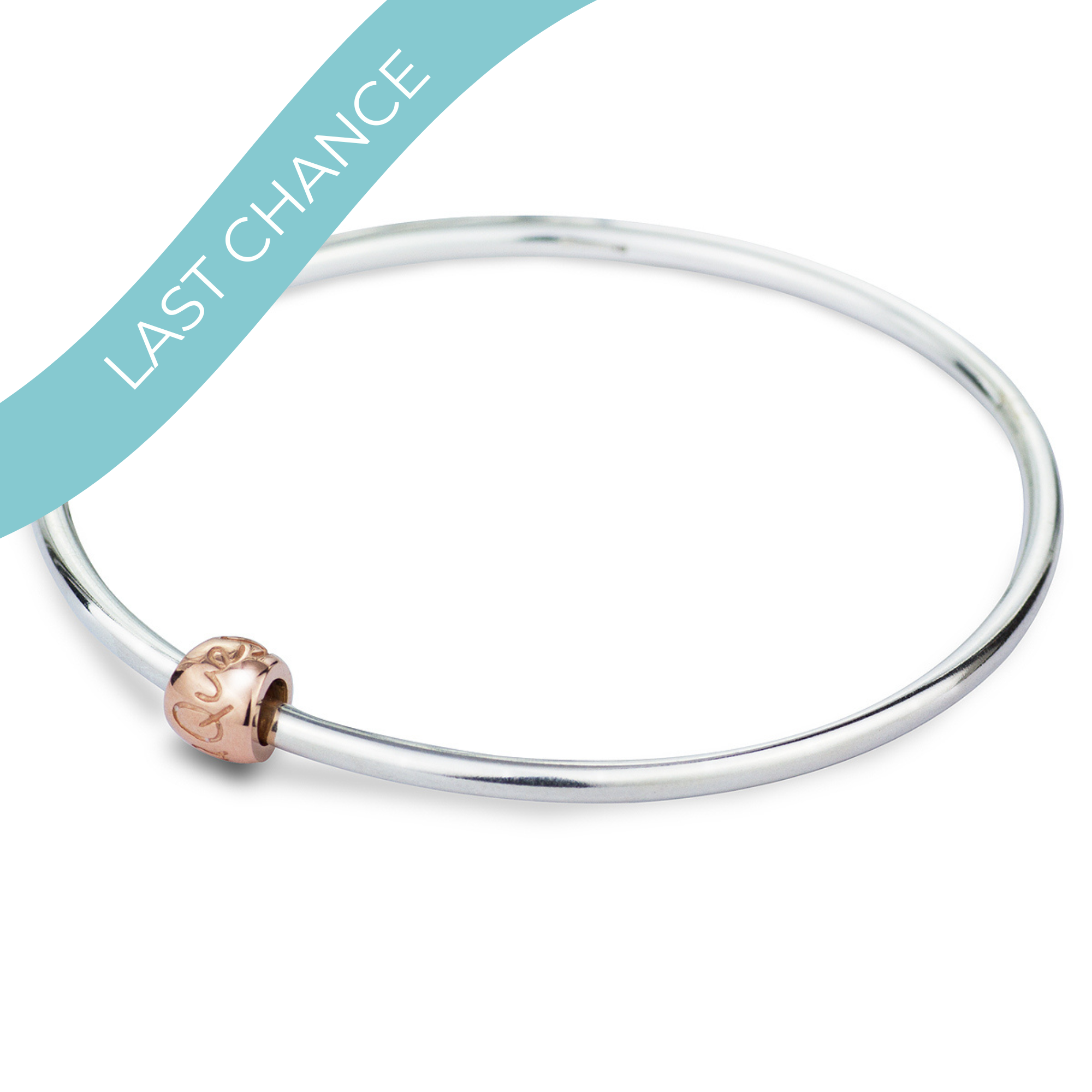 Que Sera Silver & Solid Rose Gold Bangle