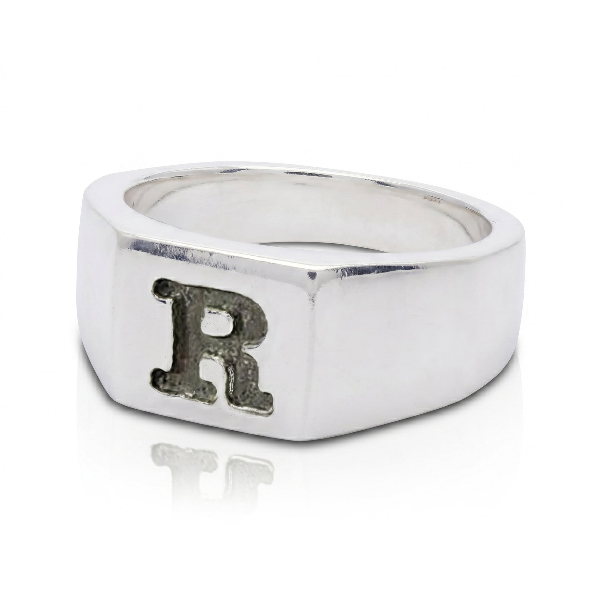 Typewriter Initial Personalised Square Silver Signet Ring