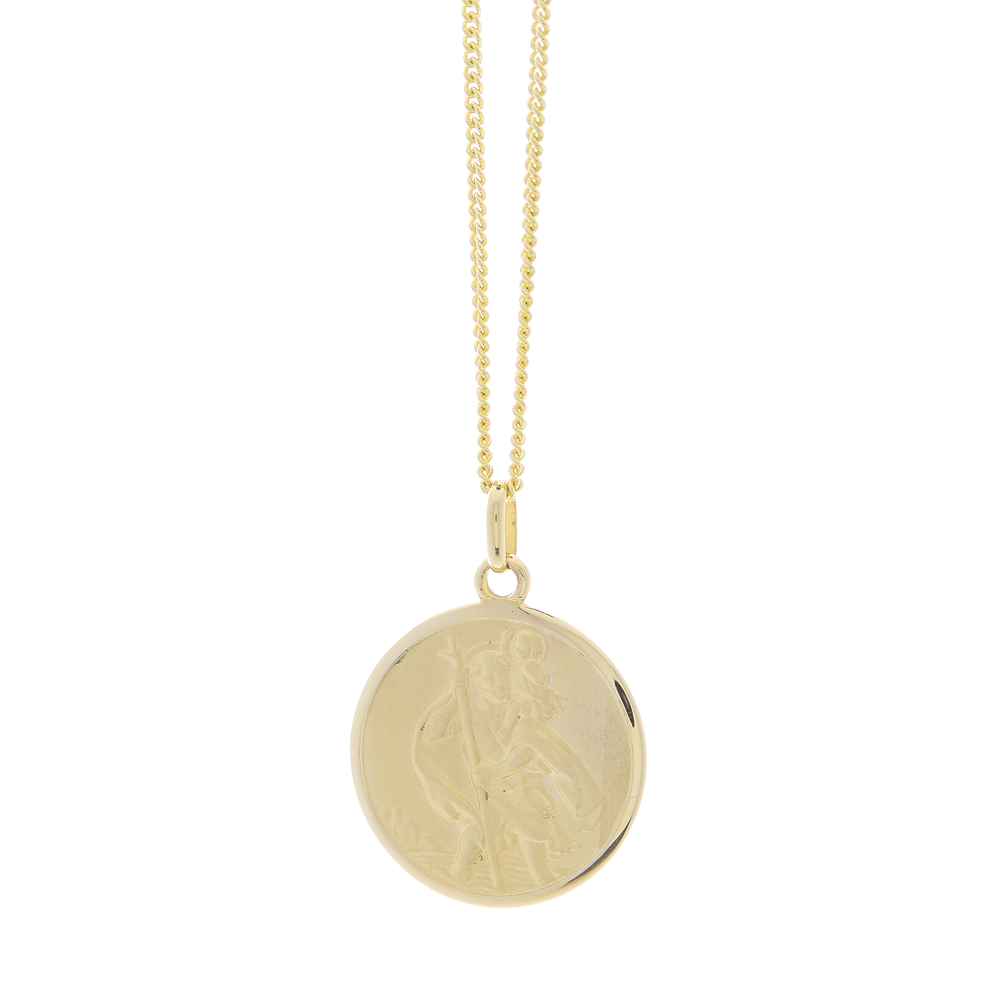 solid 9ct gold 20mm wide saint christopher necklace