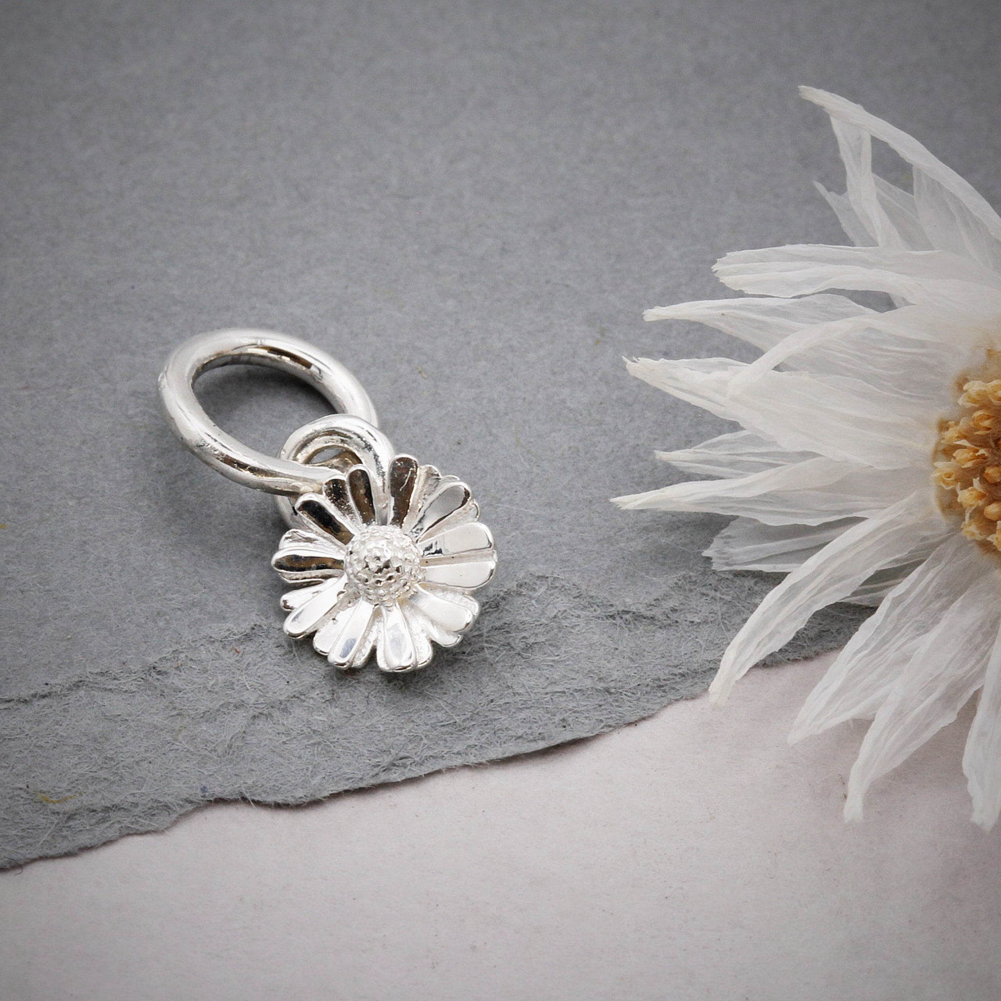tiny 7mm wide silver daisy flower charm