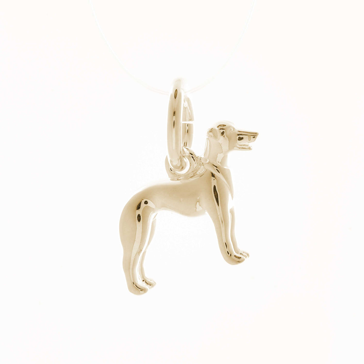 Solid 9ct gold Whippet charm with tiny bandana (optional), perfect for a charm bracelet or necklace.