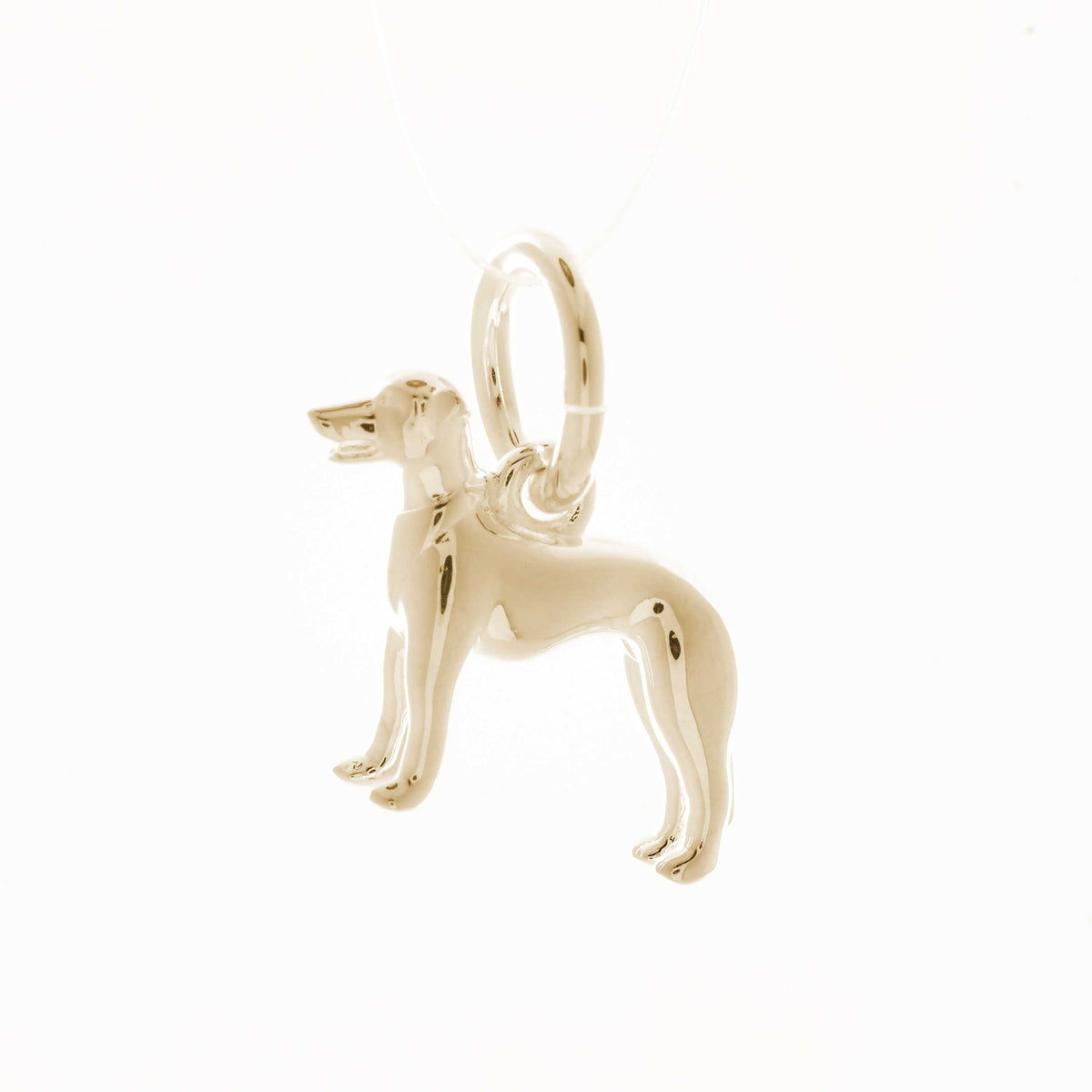 Solid 9ct gold Whippet charm with tiny bandana (optional), perfect for a charm bracelet or necklace.