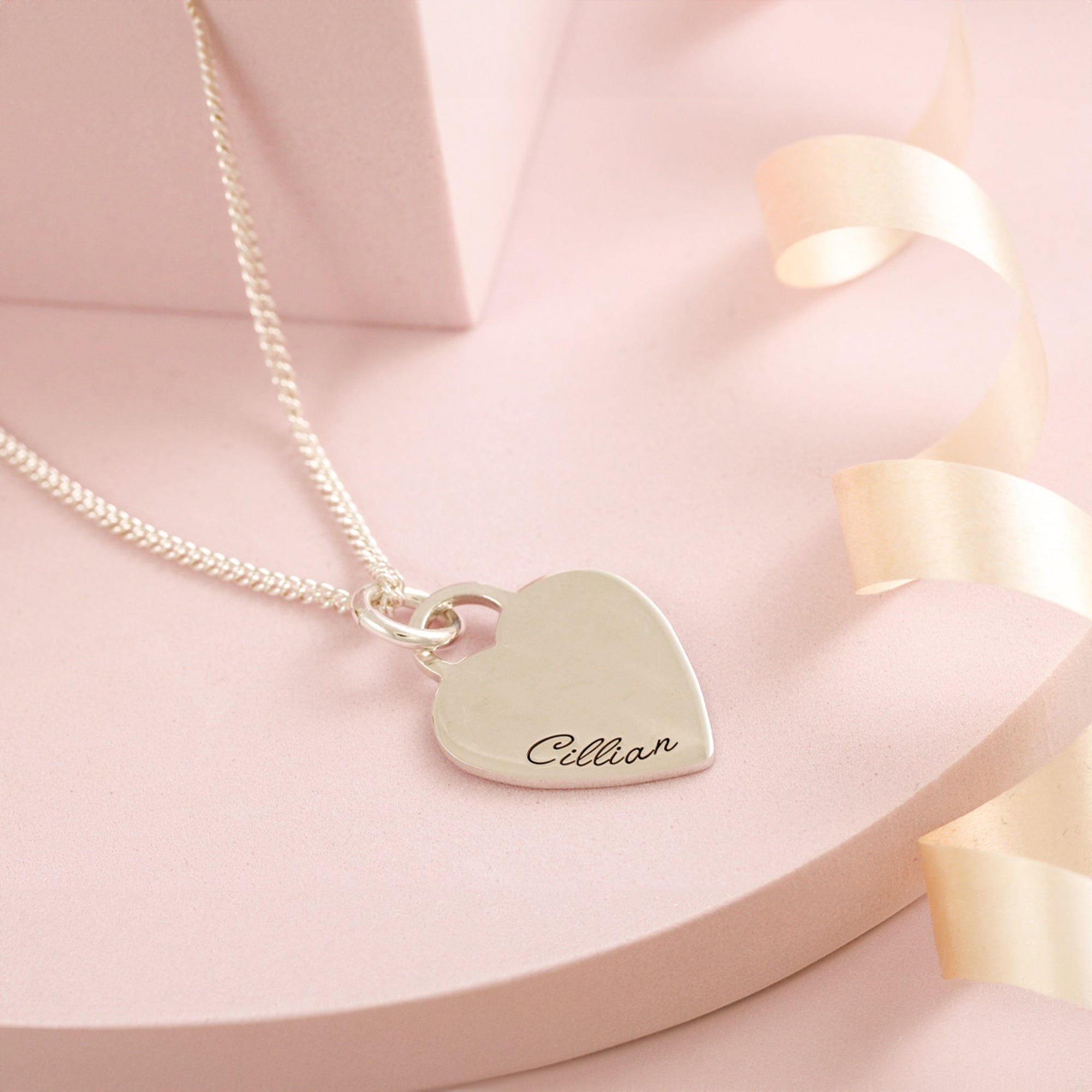 large tiffany style heart tag silver necklace with engraved name