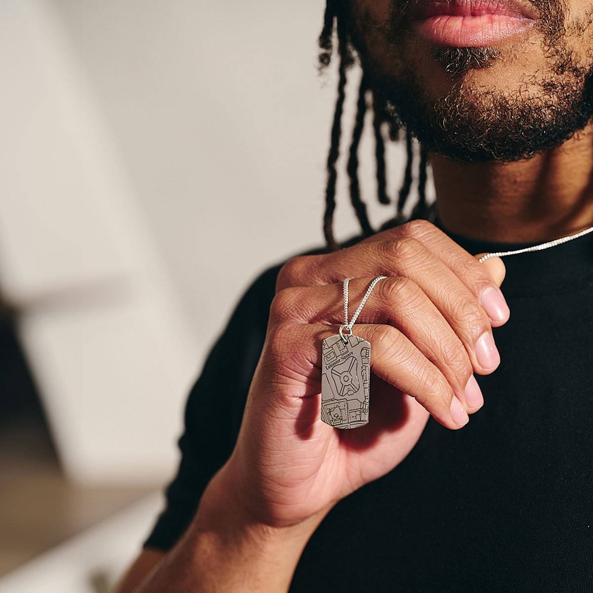 custom location street map large silver dog tag necklace 