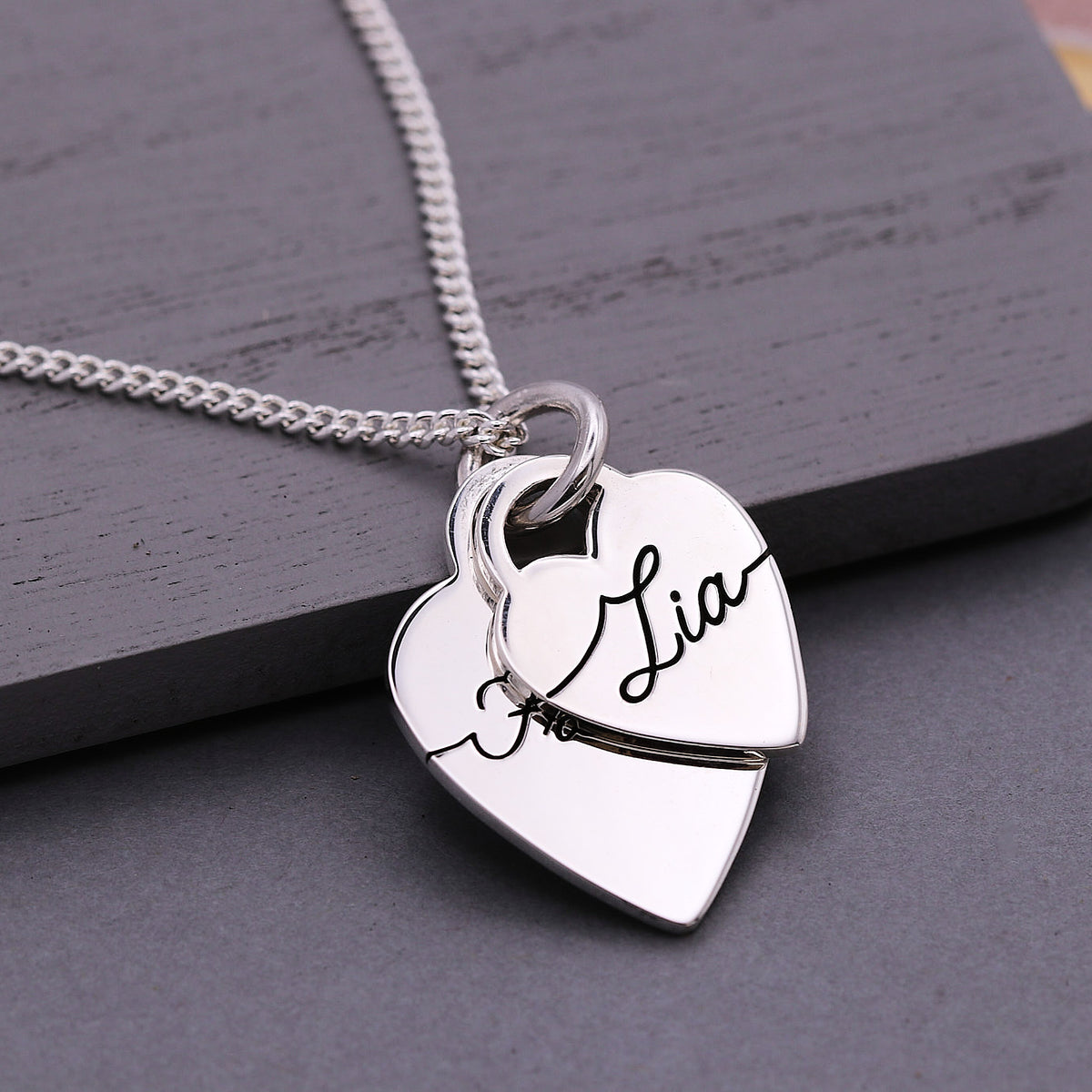 XL heart tags necklace with name engraved