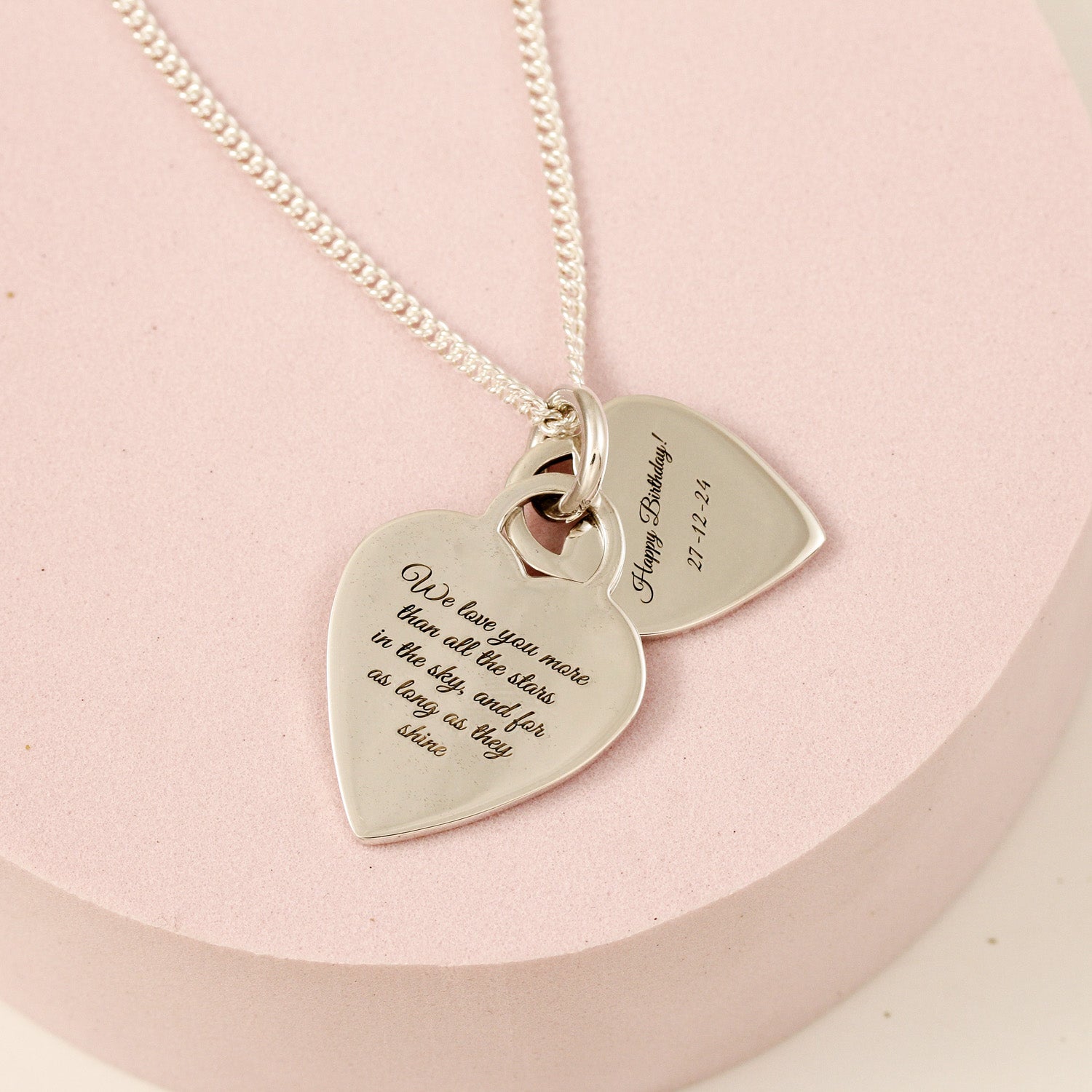 engraved back of heart tag duo necklace birthday gift